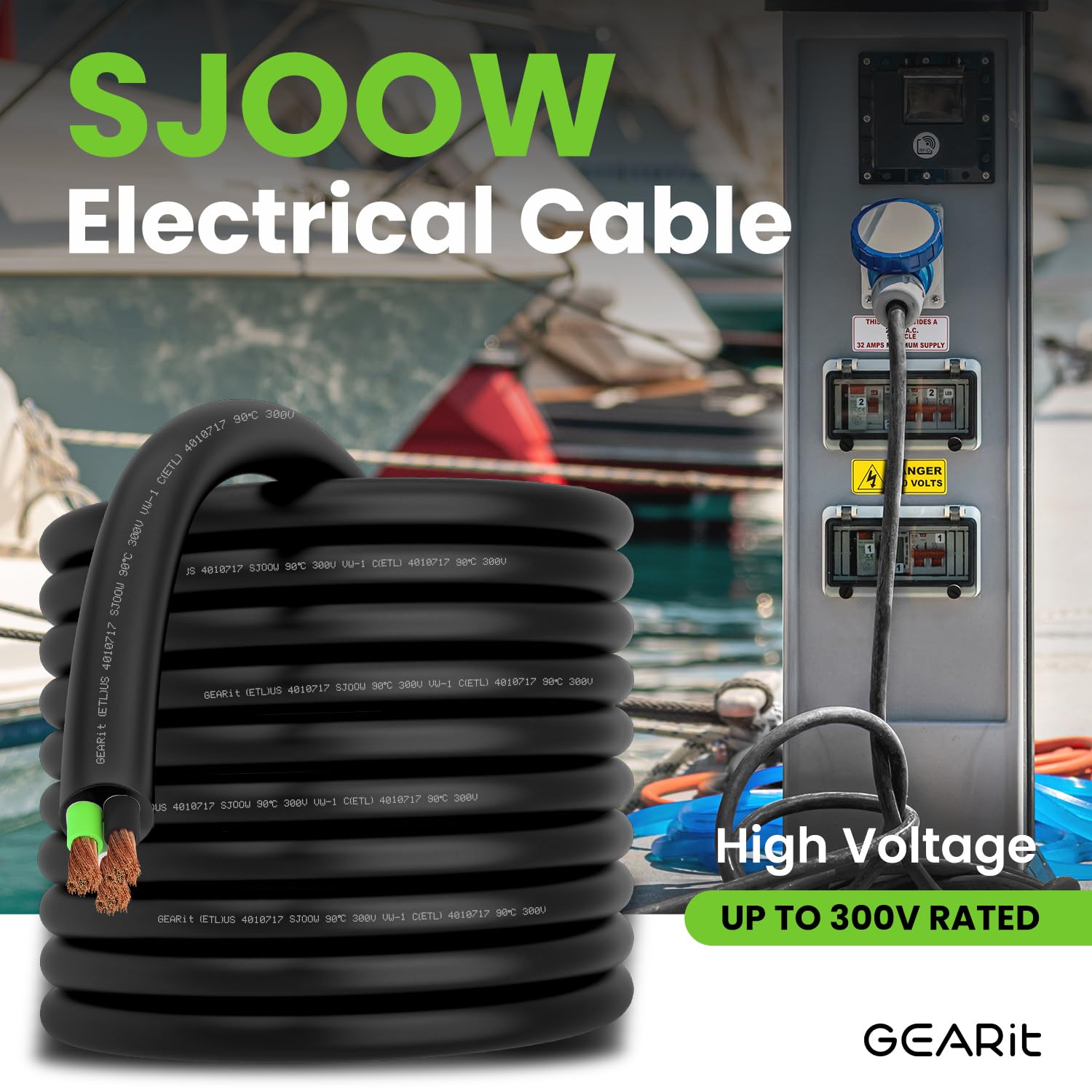 GEARit 12/3 12 AWG Portable Power Cable (100 Feet - 3 Conductor) SJOOW 300V 12 Gauge Electric Wire for Motor Leads, Portable Lights, Battery Charger, Stage Lights and Machinery -100ft Electrical Cord
