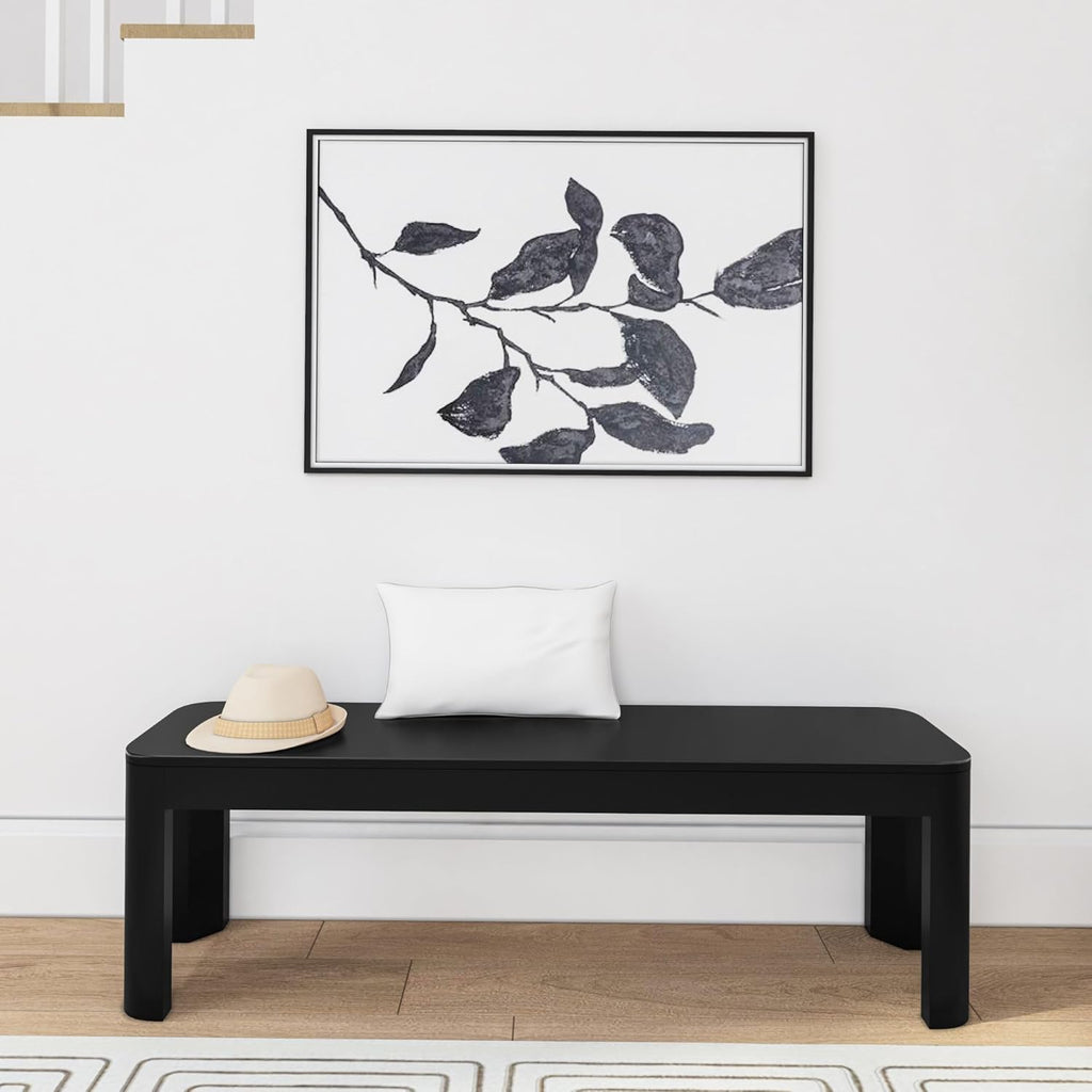 Plank+Beam Contour Bench, Modern Rounded 58 Inch Dining Bench, Bench for 72 Inch Kitchen Table, Black