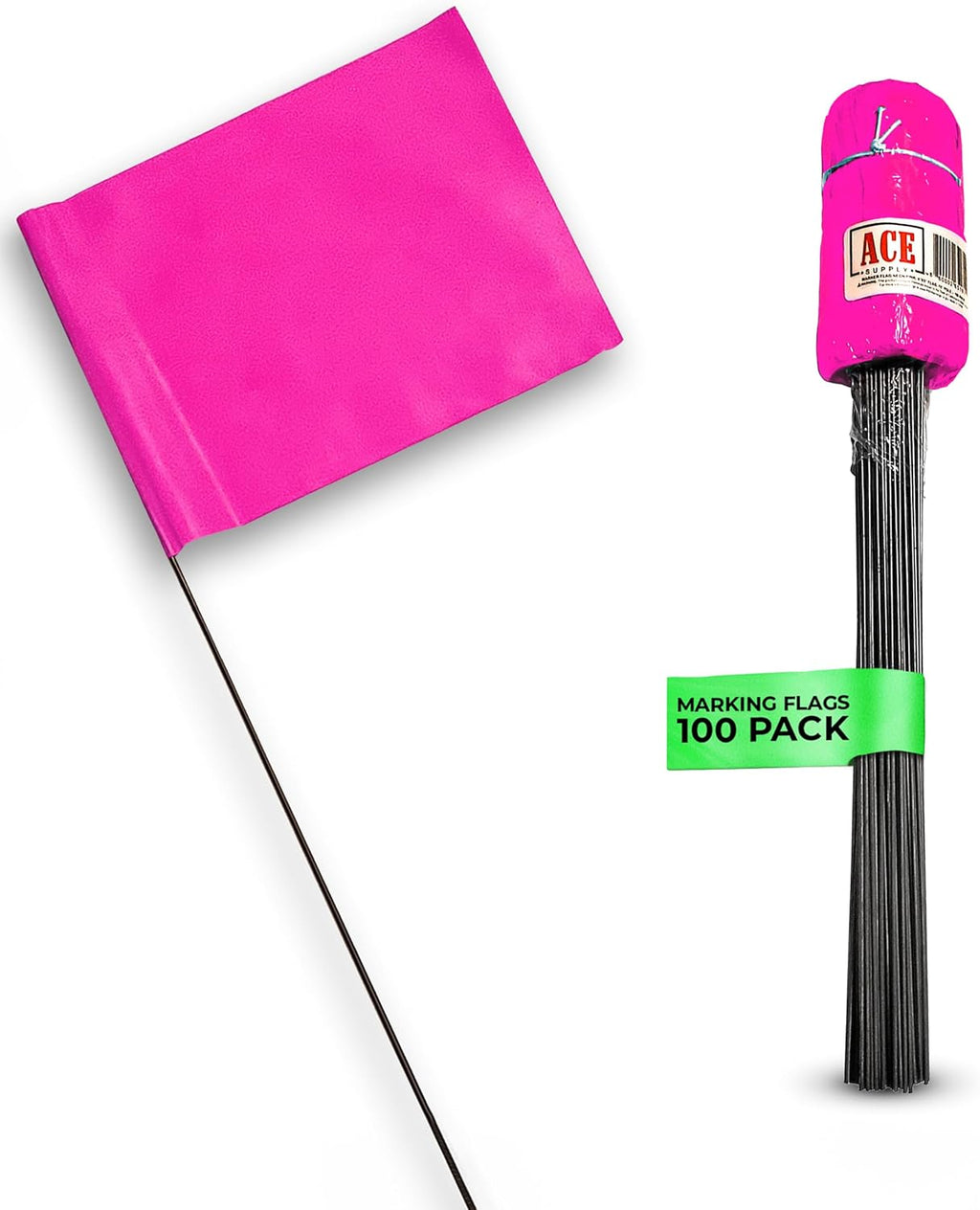 Fluorescent Lime Marking Flags 100 Pack - 4x5x15 Inch Marker Flags - Markers For Lawn, Irrigation, Landscaping, Survey Sprinkler Head Marking