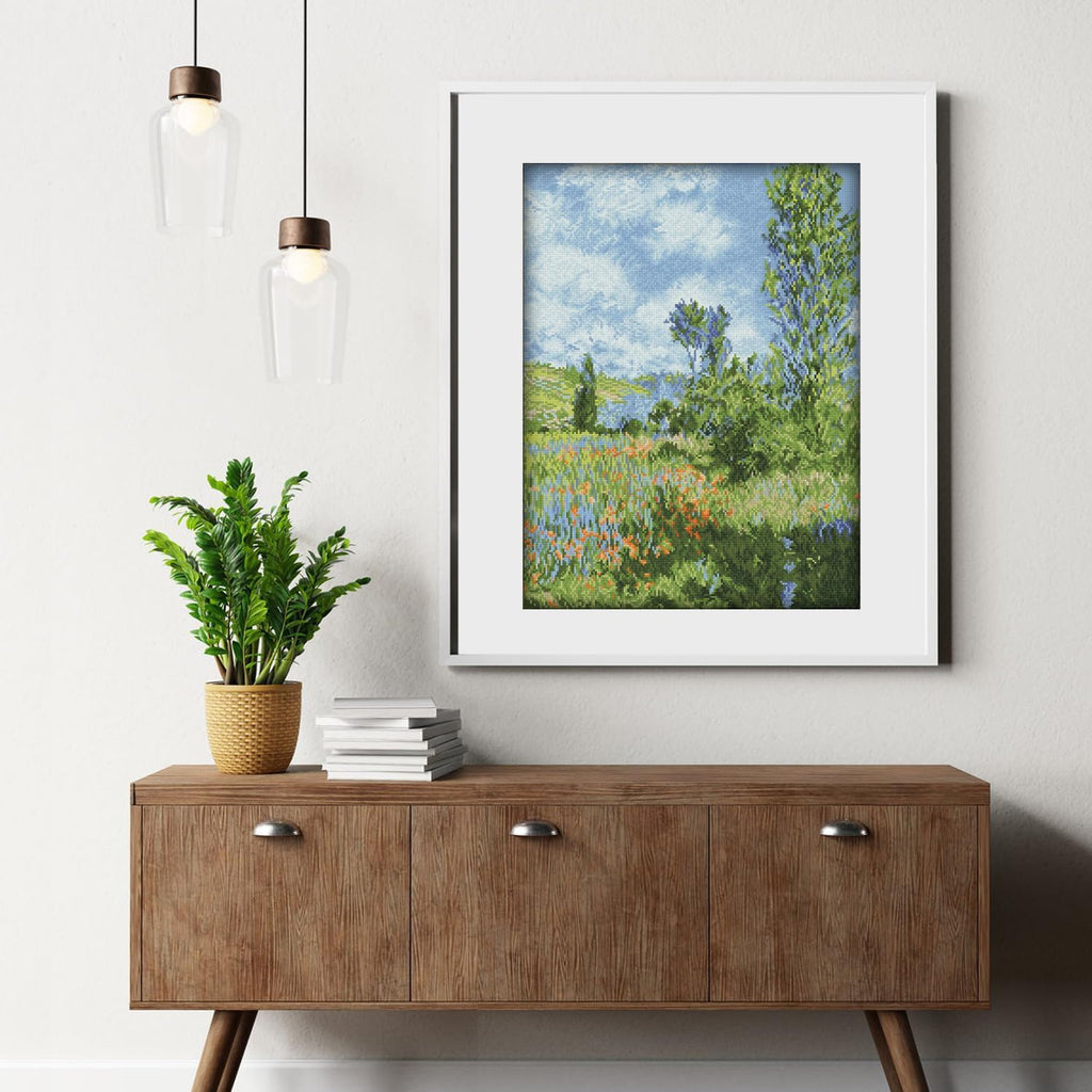 DIAMON DOT Vie o Vetheui (Apre Claud Monet Landscap Diamon Paintin Kit fo Adult Diamon Ar Kit Relaxin Creativ Craf Ki wit Dot Gem 26inchx19.7inch