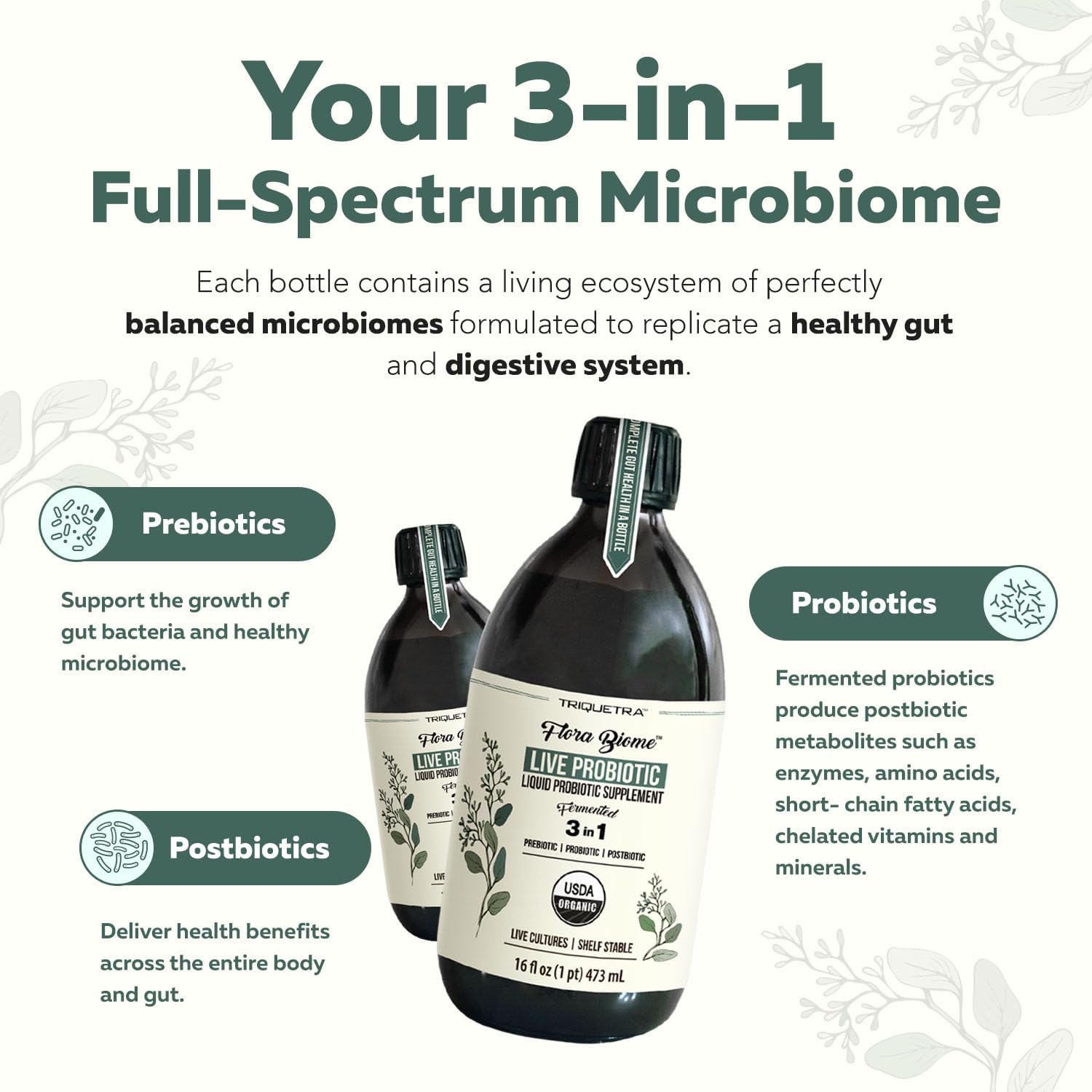 Flora Biome - Live Probiotic, Prebiotic, & Postbiotic ¨C Organic Live-Culture ¨C 10 Probiotic Strains, 18 Fermented Herbs - Complete Gut Health & Microbiome Optimizer (16 oz)