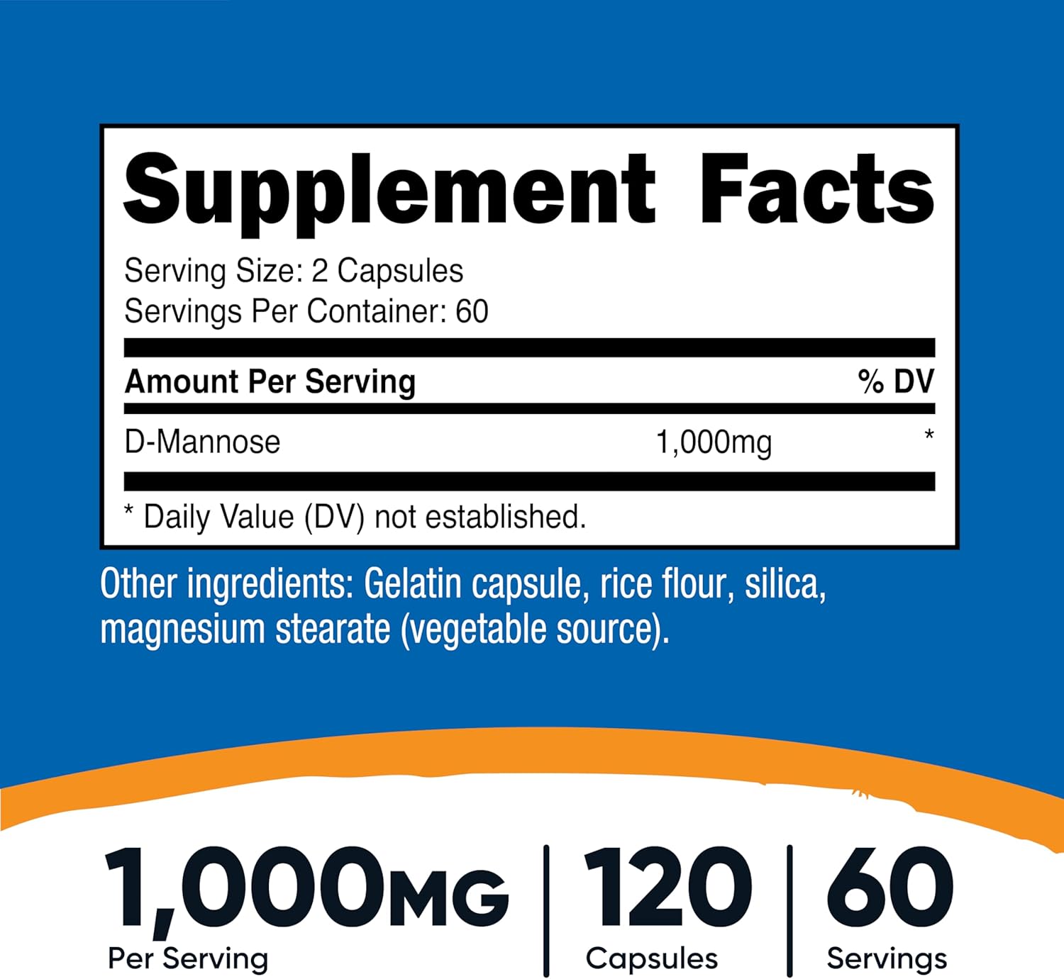 Nutricost D-Mannose 1000mg Per Serving, 120 Capsules - 500mg Per Capsule, Urinary Tract Health, Non-GMO and Gluten Free