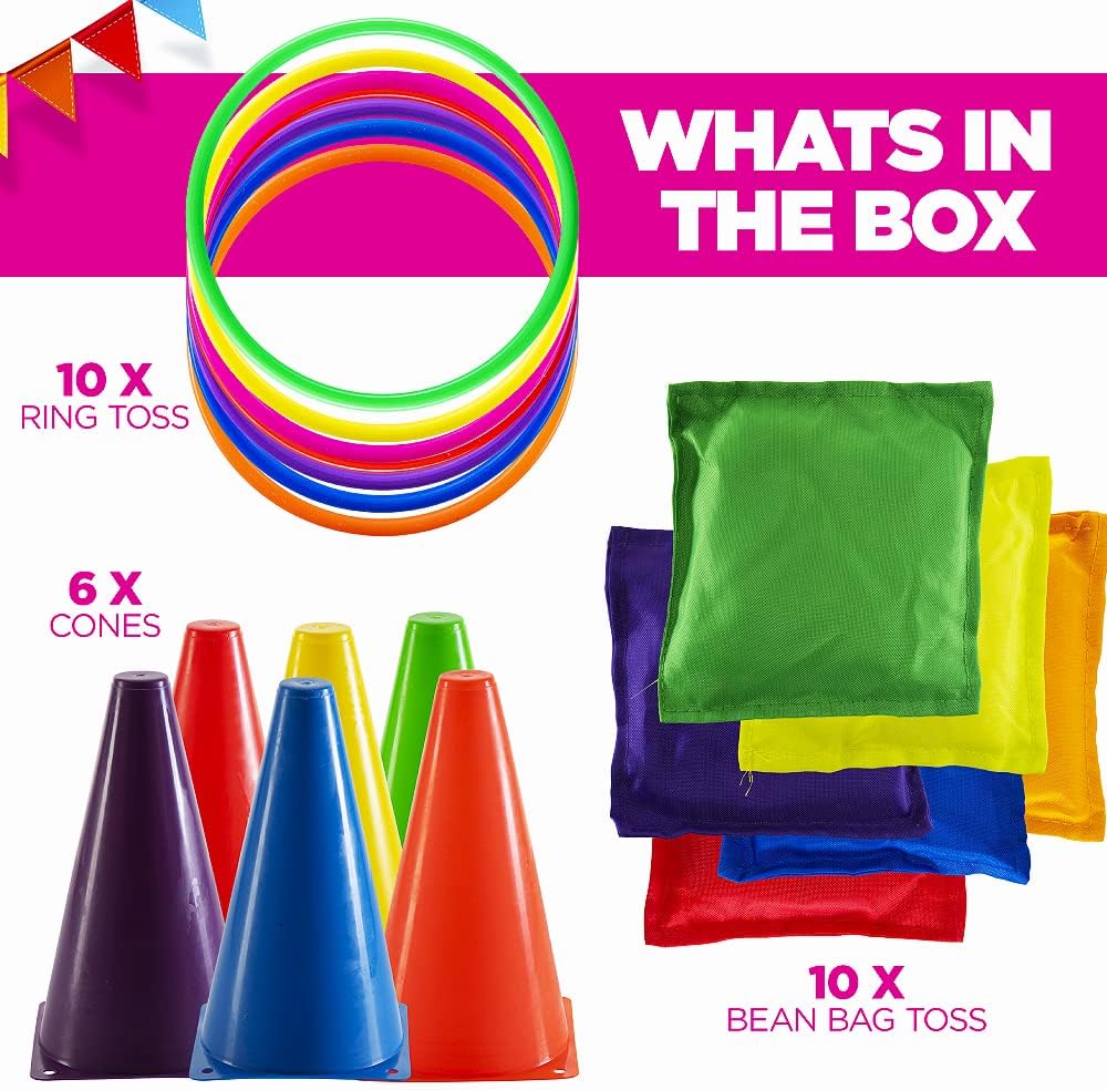 Prexte Multicolore 3-in- Yar Gam Se Rin Tos Game Bea Bags Cone Outdoo Toy fo Toddler Kids Children' Indoo Play Famil Fu Carniva Games Kid Part Cornhol Set Law Games