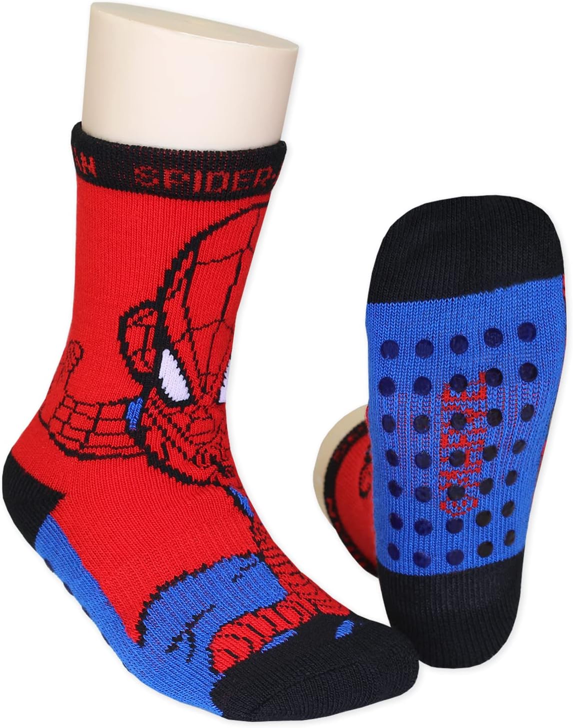 Marve Supe Her Adventure Spider-Ma Bab Toddle Boy pac Sock wit Gripper (5- yrs Red/Blue)