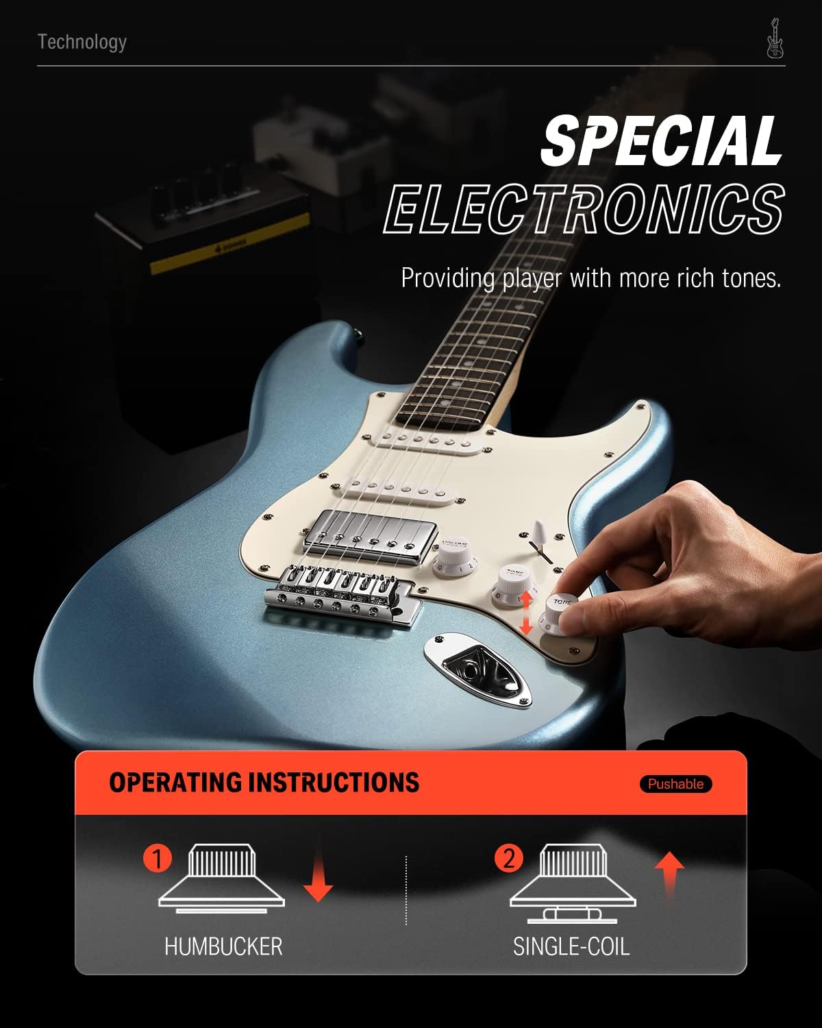 Donner DST-152R Electric Guitar, 39inch Beginner Electric Guitar Kit, HSS Pickup with Coil Split, Guitar Starter Set with Amp, Bag, All Accessories, Metallic Ice Blue