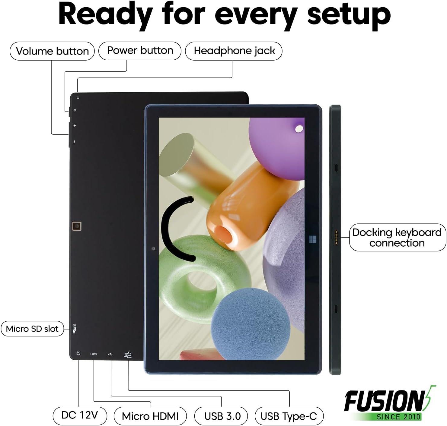 Fusion5 Built in USA 10.1¡± Windows 11 Professional Tablet PC FWIN232 PRO N5, 12GB RAM, 512GB SSD, Intel 13th Gen, Full HD Windows Tablet, USB C, HDMI - 2 Year Full Warranty with Accidental Damage
