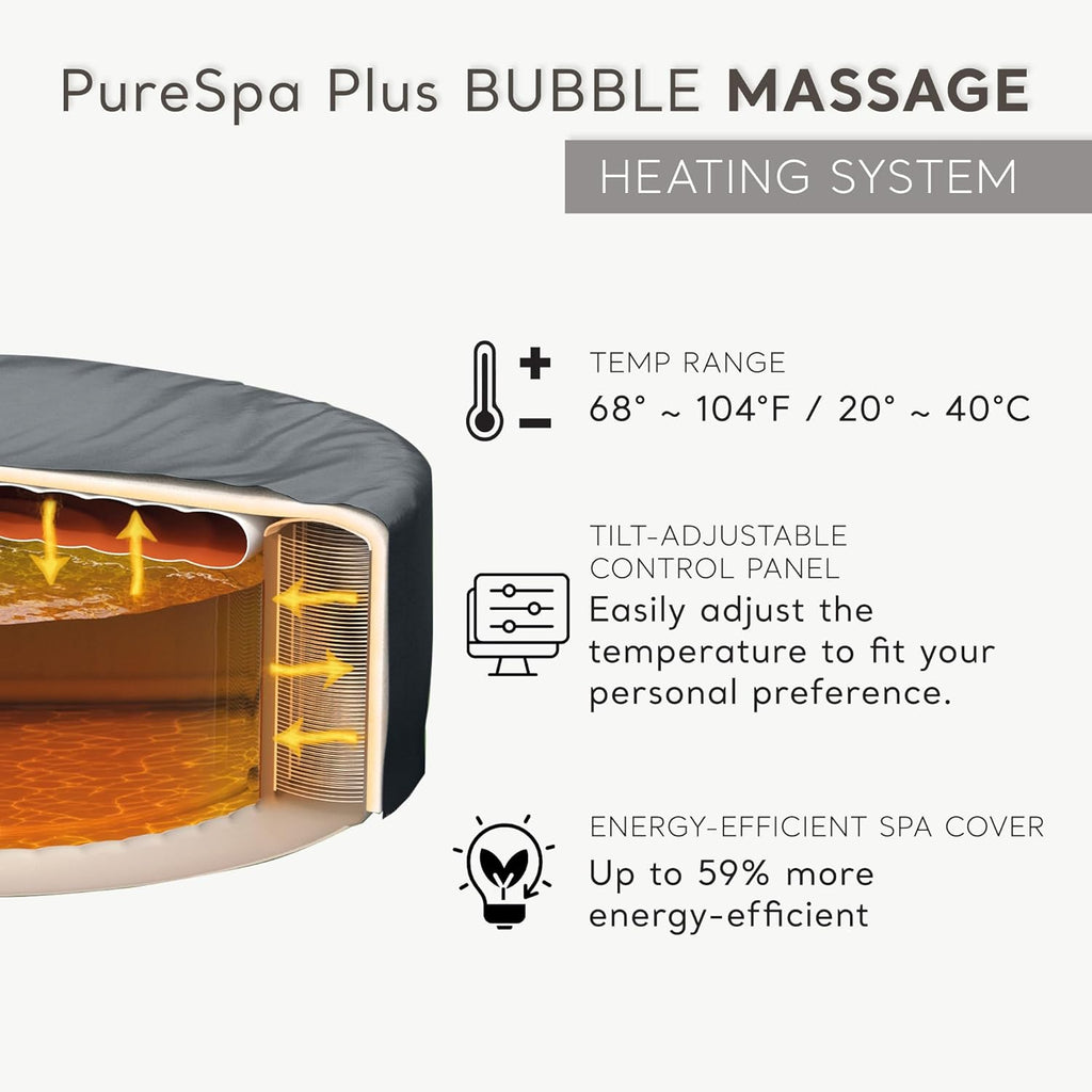 INTEX 28431EP PureSpa Plus Bubble Massage Inflatable Spa Set: Includes Energy Efficient Spa Cover ¨C2 Headrests ¨C LED Light ¨C 6 Person Capacity ¨C 85inch x 28inch
