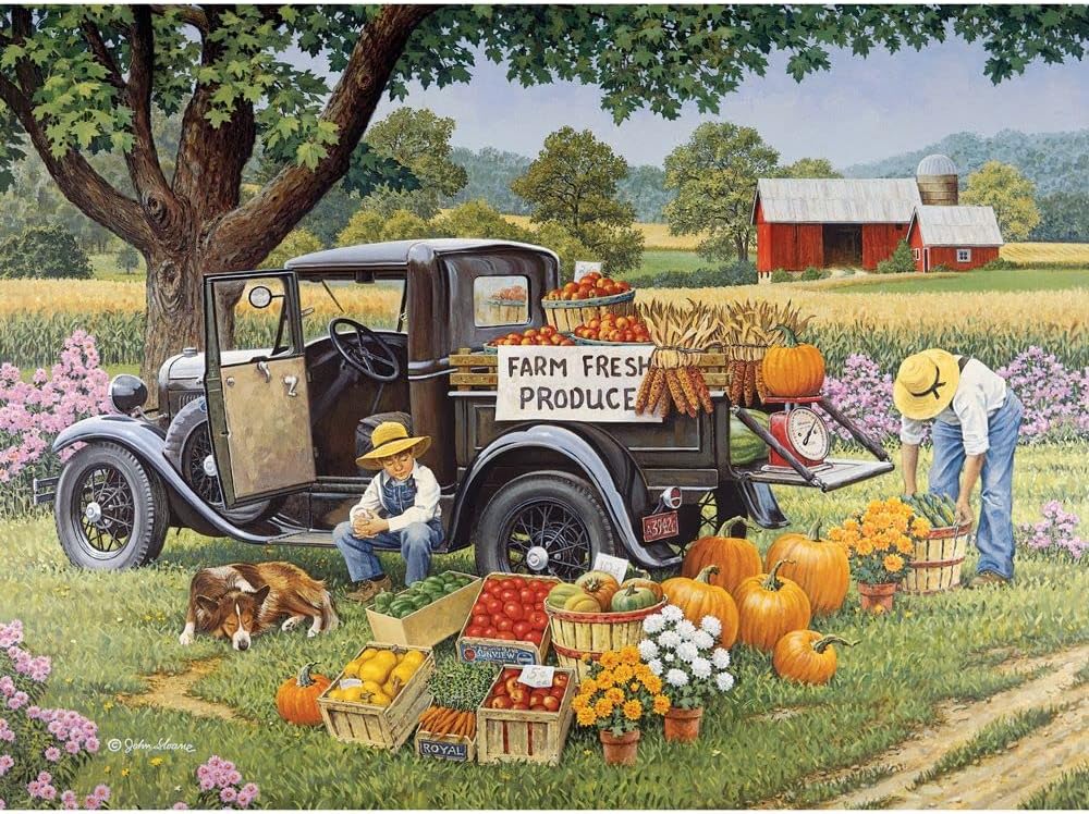 Bits and Pieces ¨C 100 Piece Jigsaw Puzzle for Adults ¨C Home Grown - Fall On The Farm Jigsaw Puzzle by John Sloane, Completed Puzzle Size: 15inch x 19inch