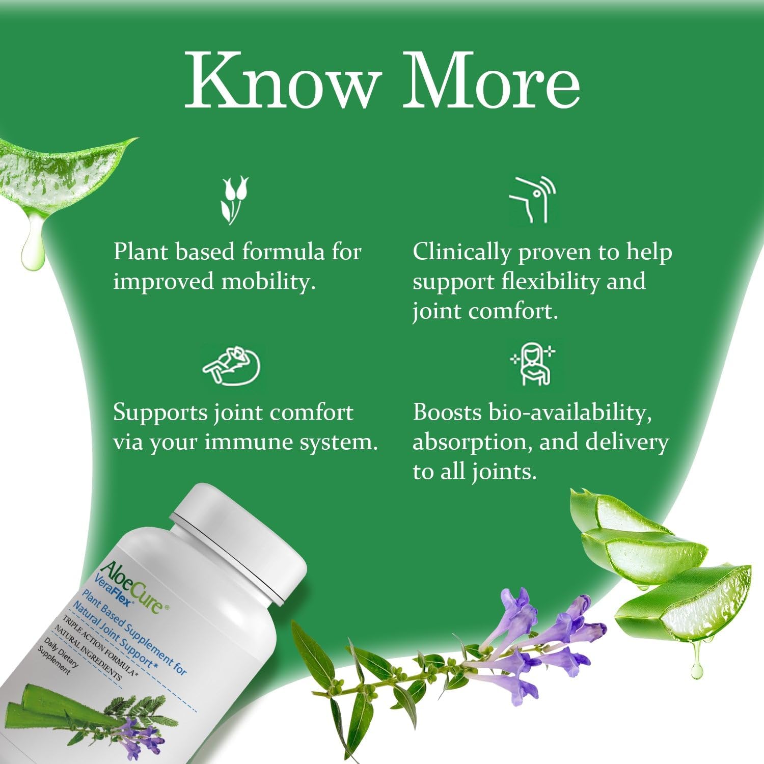 AloeCure VeraFlex Natural Joint Health, 60 Capsules, Clinically Tested Natural Plant-Based Formula to Support Comfort, Mobility and Flexibility - Featuring Organic Aloe Vera, 3-Pack