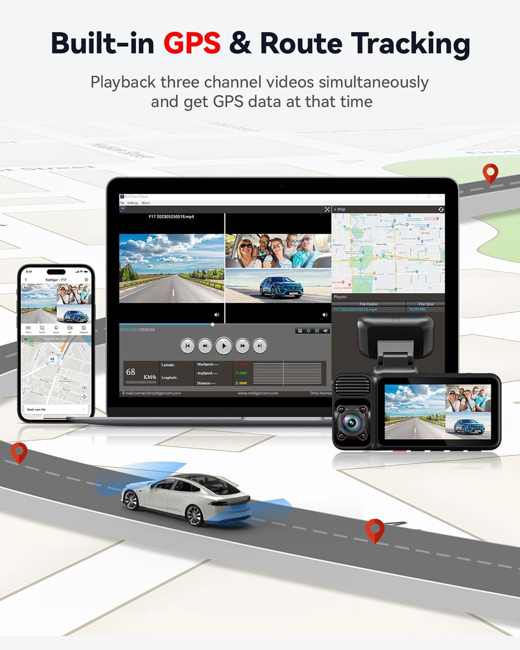 REDTIGE F1 4 Channe Das Cam 5GH WiF Built-i GP wit 64G Card 2160P+1080P+1080 Fron an Rea Inside Tripl Ca Camer wit Inc Screen I Nigh Vision Sensor WDR Parkin Mode