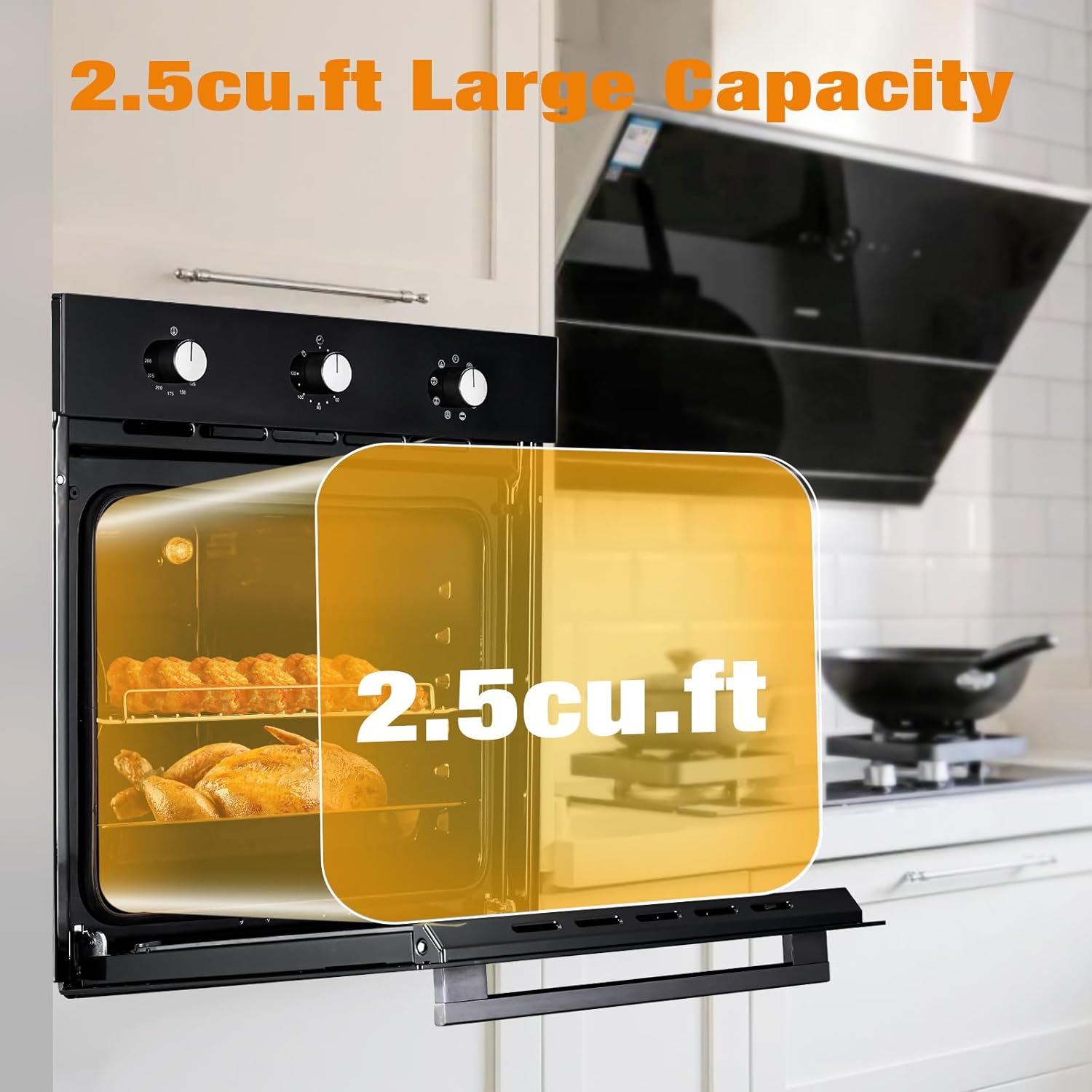 GarveeHom 24inc Singl Wal Oven 2. Cu.F Built-i Electri Singl Wal Oven wit Mechanica Knobs Double-Layere Glas Door Cookin Functions 3000 240 Idea fo Kitche Oven