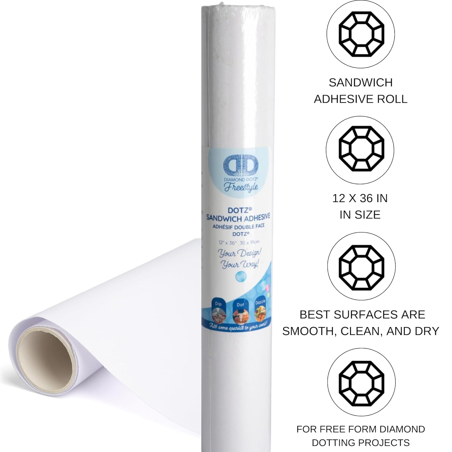 DIAMON DOT Sandwic Adhesiv Rol 12x3 Diamon Paintin Canvas Ar Paper Craf Supplie fo Diamon Ar Project an DI Crafts