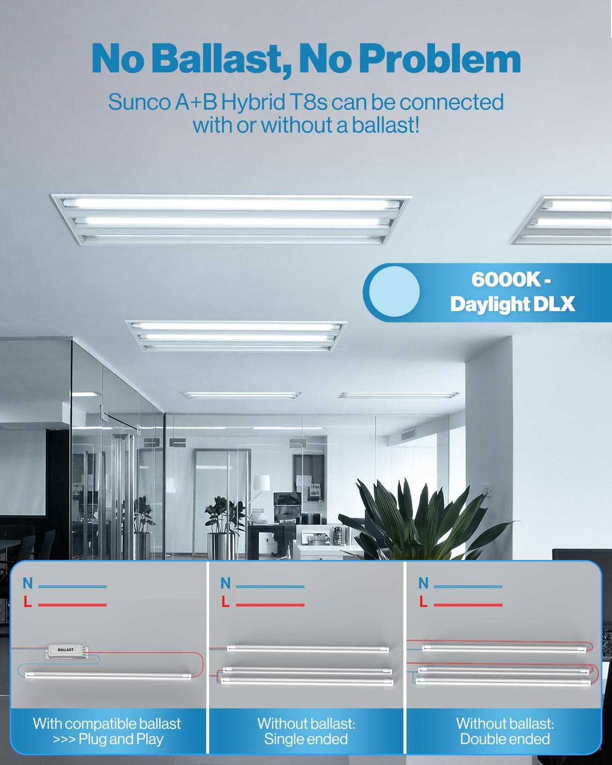 Sunc 3 Pac T LE Bulb Foot 4 Inc Tub Ligh Bulb Fluorescen Replacement Singl o Doubl Ende Hybri Typ A+B 240 LM 20W 6000 Dayligh Deluxe Froste Len ETL