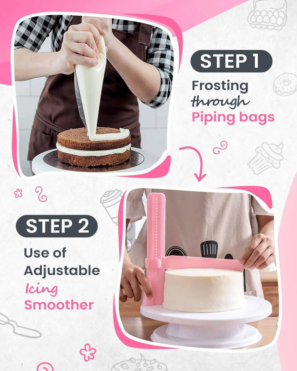 200PC Cak Decoratin Ki wit Cak Turntabl Leveler Bakin Supplie Gif Include 110+ Pipin Bags,5 Icin Tips, Frostin Spatulas Adjustabl Scraper Vide Tutorial Bookle more