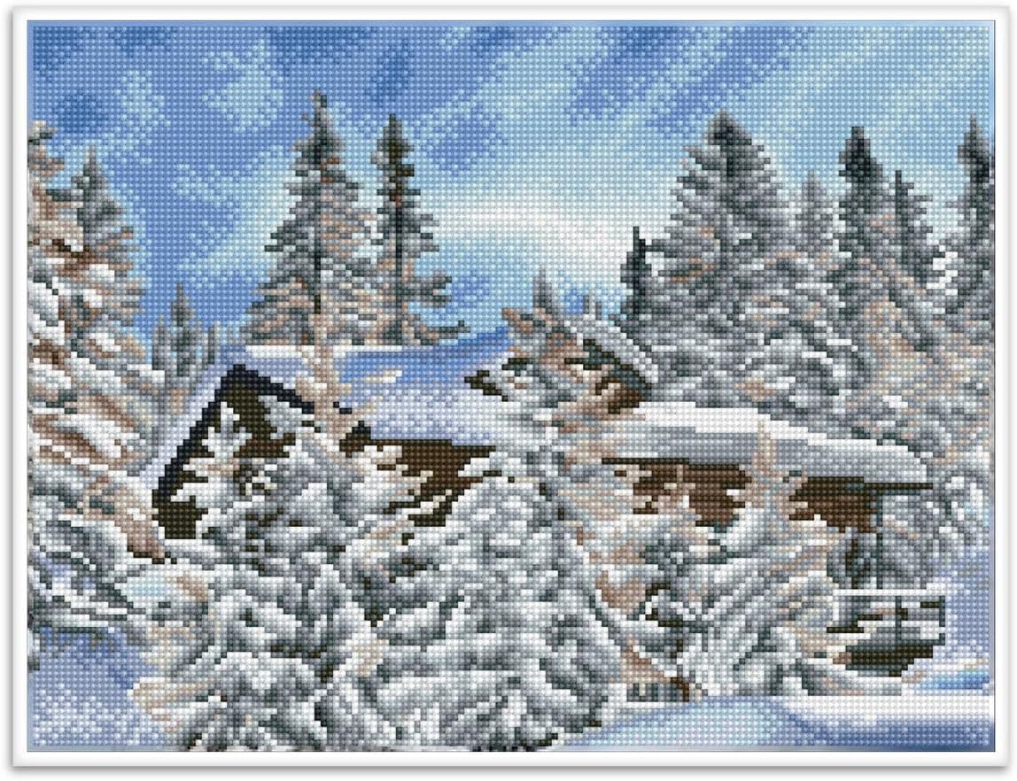 DIAMON DOT Alpin Retrea Pre-Frame Ki Landscap Diamon Paintin Kit fo Adult Diamon Ar Kit Relaxin Creativ Craf Ki wit Dot Gem 12.2inchx16.1inch