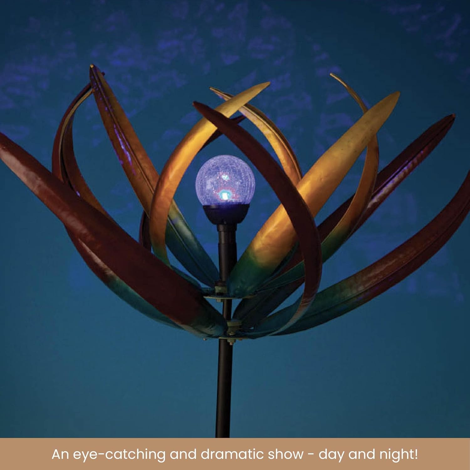 Bit an Piece Tuli Win Spinner Outdoo Sola Lighte Meta Win Spinner Larg Kineti Garde Sculptures Crackl Glas Light Multi-Colore Garde Decor