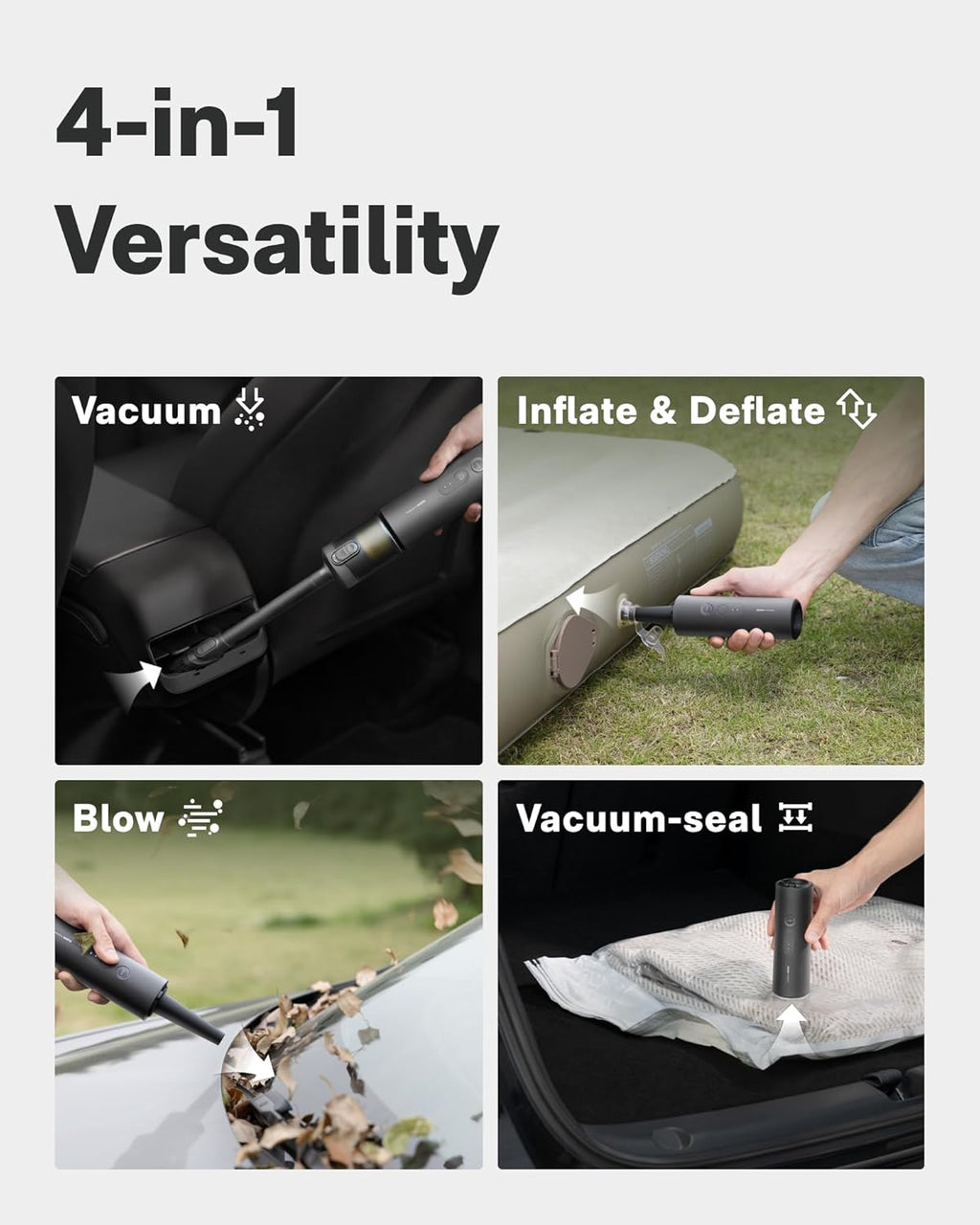 HOT Handhel Ca Vacuu Cleane Cordless 4-in- Portabl Min Vacuu wit 20000P Stron Suction Electri Compresse Ai Duste Blowe fo Car Desk Computer Keyboard Home Offic Cleaning