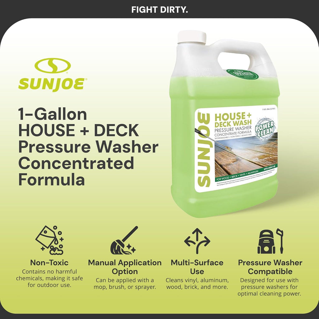 Sun Joe House and Deck All-Purpose Pressure Washer, Concentrated Cleaner Detergent, Citrus Scent, 1 Gallon - Cleaning Solution for Home, Garage, Patio, Driveway, and Outdoor Surfaces, SPX-HDC1G