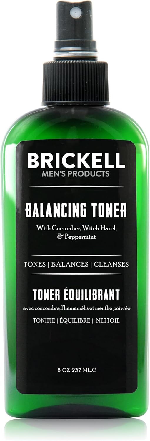 Brickell Men's Balancing Toner for Men, Natural and Organic Alcohol-Free Cucumber, Mint Facial Toner with Witch Hazel, 2 Ounce, Scented