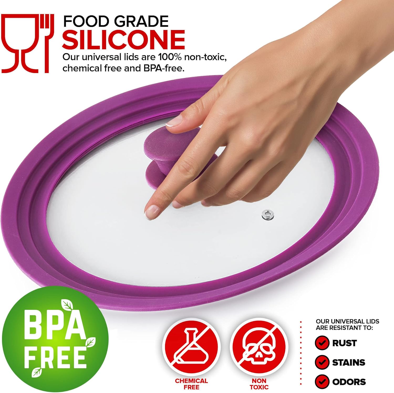 Modern Innovations Universal Lids (Set of 2) Fits 7 to 12-Inch Cookware, Silicone Replacement Pan Lid, Glass Top Covers for Skillets, Pots, Frying Pans, Cast Iron - Lavender