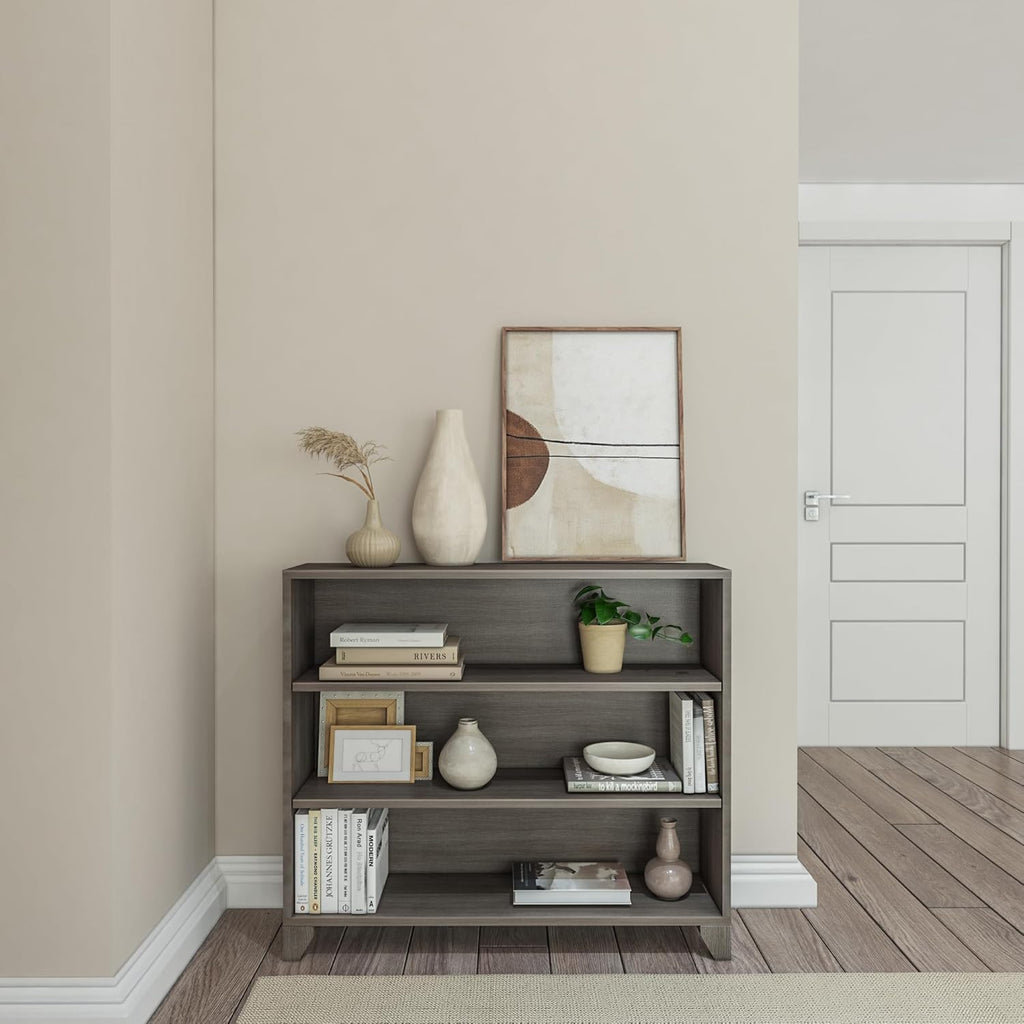Plank+Beam Classic 3 Shelf Adjustable Bookcase, Engineered Wood Bookshelves for Home, Adjustable Shelves for Versatile Storage, 3 Tier Storage Organizer Bookshelf, Clay