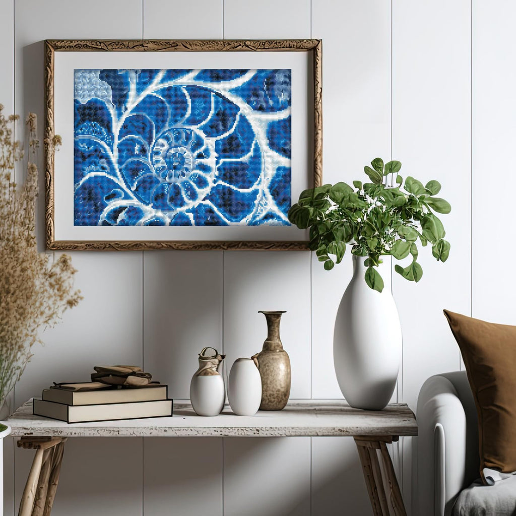DIAMON DOT Blu Nautilu Diamon Paintin Kit fo Adult Diamon Ar Kit Relaxin Creativ Craf Ki wit Dot Gem 20x14