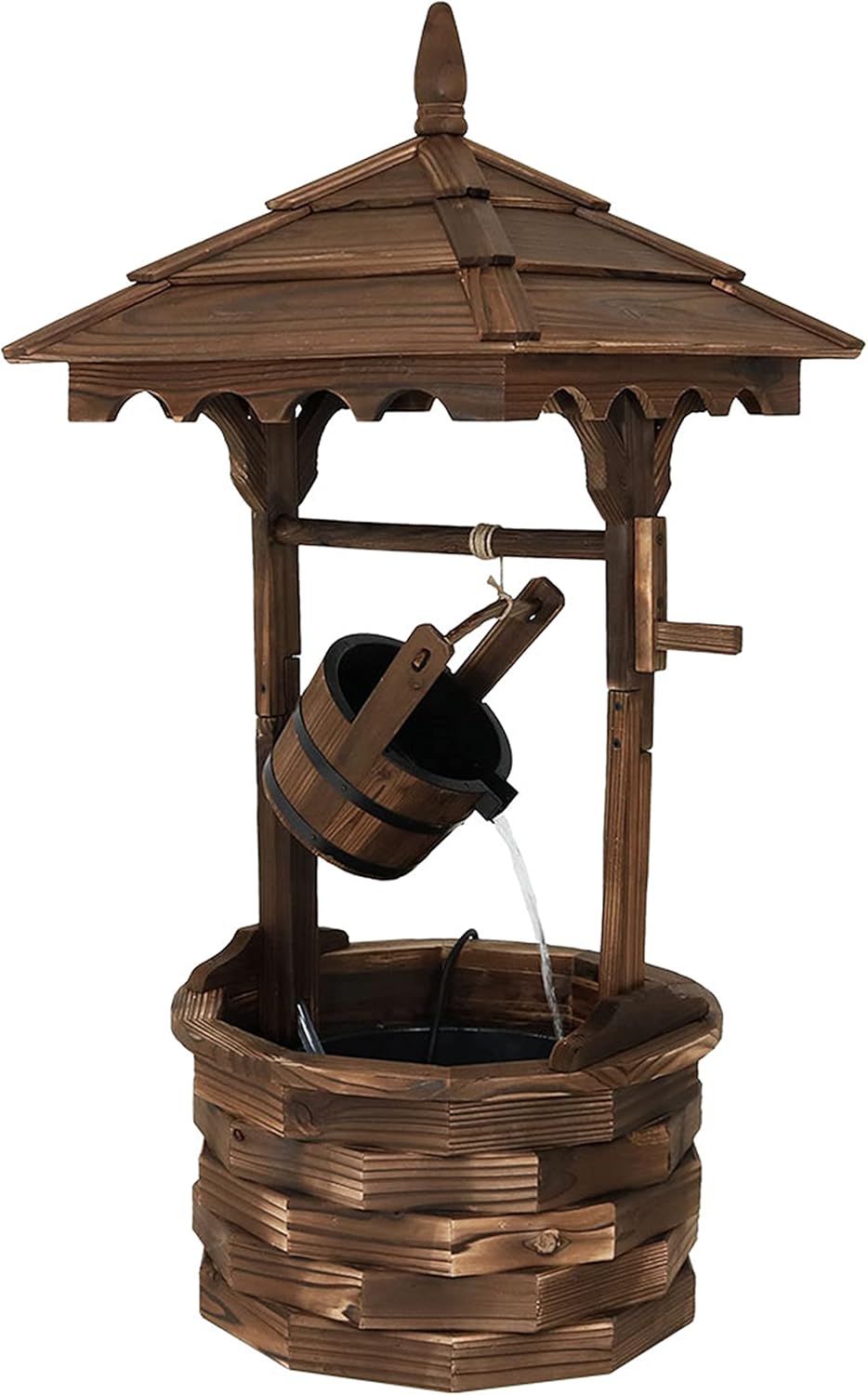 Sunnydaz Electri Wate Fountai Outdoo 48-Inc Old-Fashione Woode Wishin Wel Garde Fountai fo Garden Patio Decks
