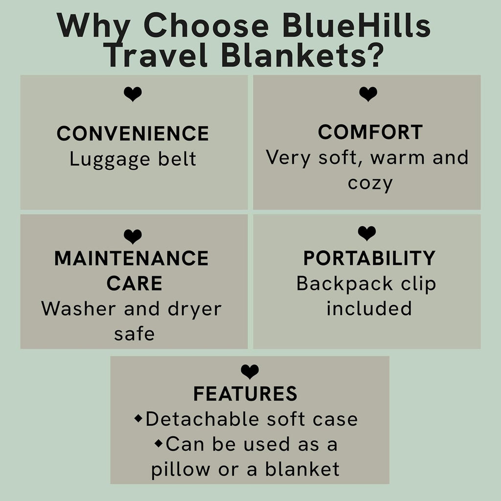BlueHills Travel Blanket Pillow Rolled Premium Soft Plush Airplane Throw Traveler Essentials Gift Compact in a Bag 70X48 inches Long Car Plane Flight Portable Beige R06