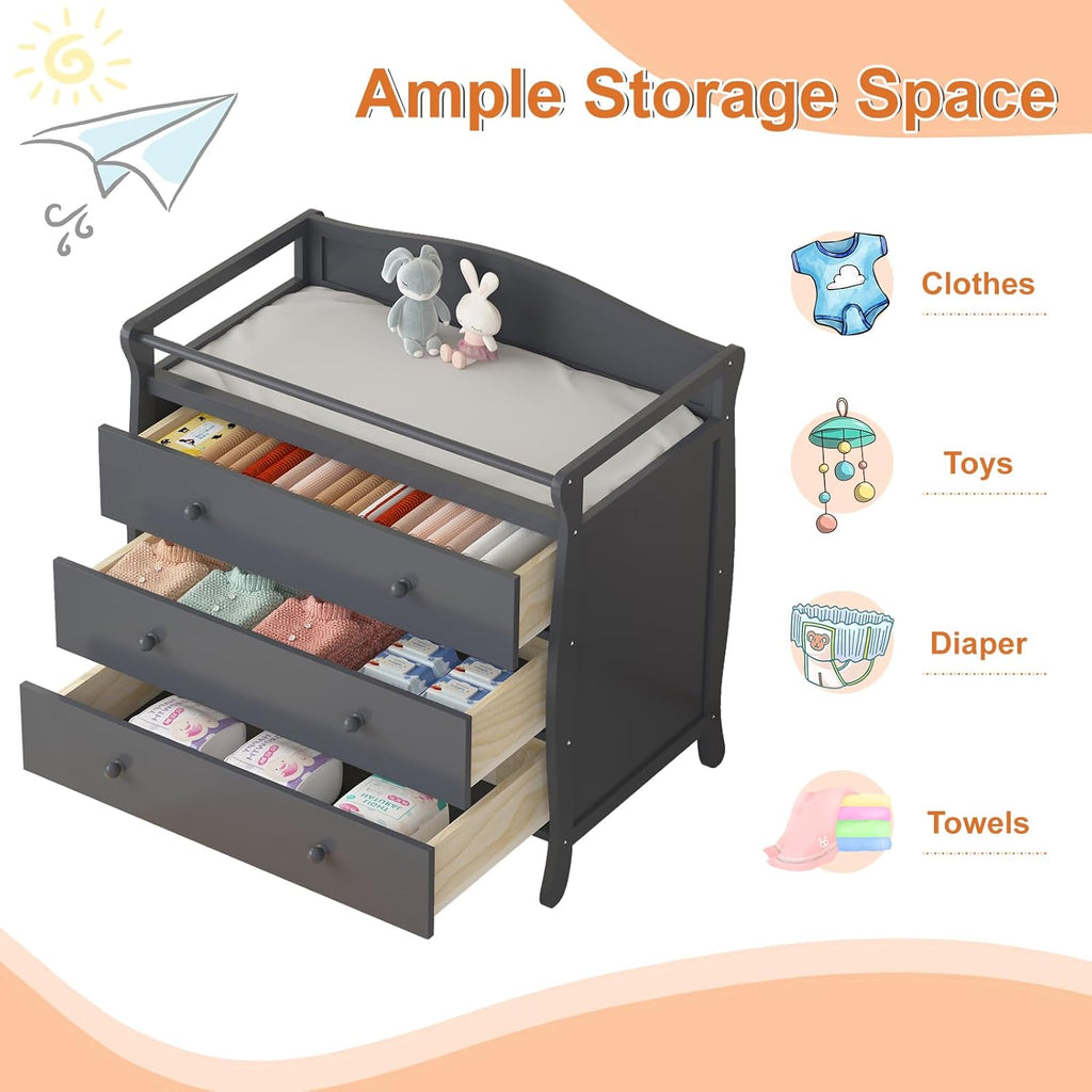 Woode Diape Changin Table Bab Diape Changin Statio Infan Nursin Tabl wit Drawers Safet Rai Strap Moder Bab Changin Tabl fo Bedroom Nursery