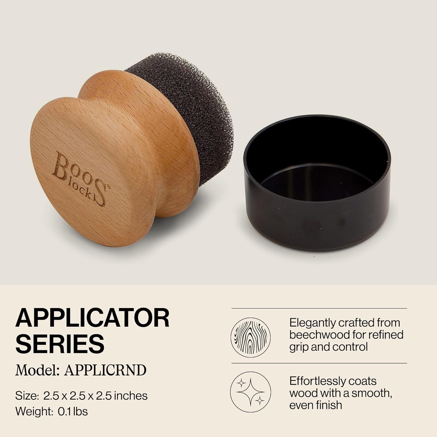 John Boos Oil Cream Round Applicator for Wood Cutting Boards, Butcher Blocks Utensils, Beechwood - Solid Hardwood Handle, Silver Ion-Treated Sponge, Storage Cap, Easy and Even Application