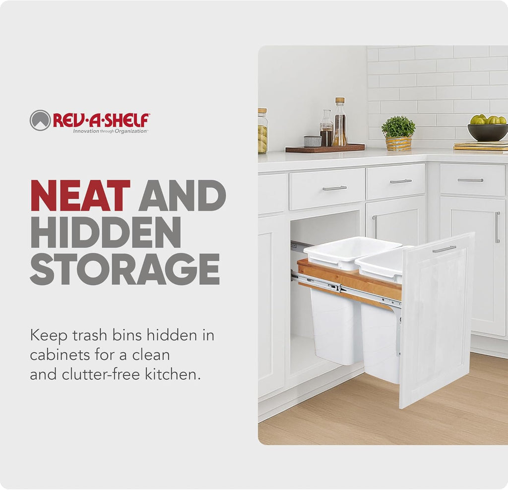 Rev-A-Shelf Top Mount Double Pullout Under Cabinet 35 Quart Kitchen Trash Cans with 150 Pound Rated Full-Extension Slides, 4WCTM-18DM2