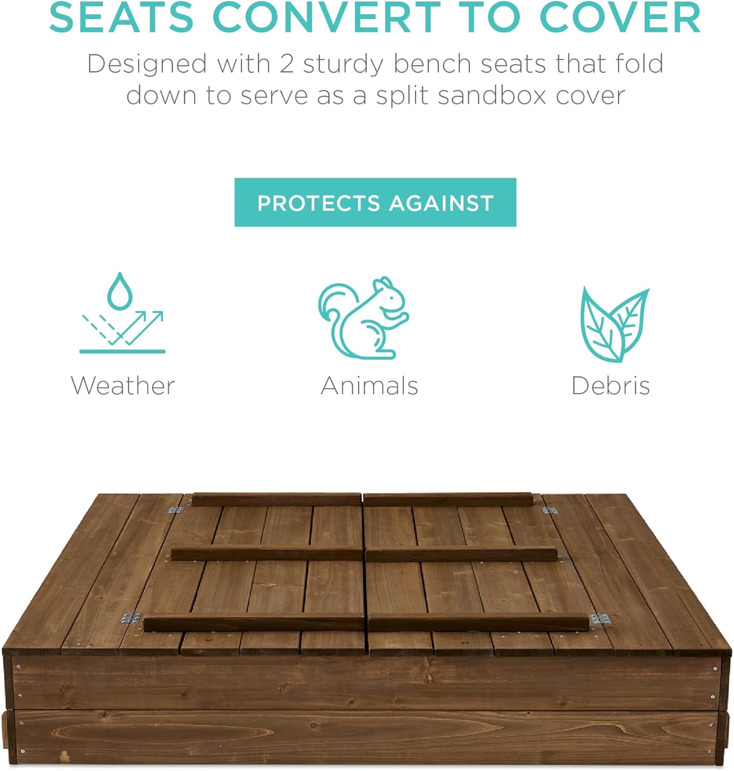 Best Choice Products Kids' Outdoor Wooden Sandbox Large, Cedar Wood with Foldable Bench Seats and Sand Protection, Bottom Liner Included - Walnut