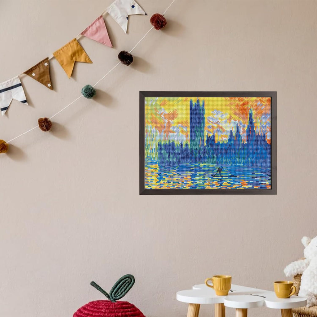 DIAMON DOT Londo Parliamen i Winte (apr? Monet Landscap Diamon Paintin Kit fo Adult Diamon Ar Kit Relaxin Creativ Craf Ki wit Dot Gem 18.1inchx16.1inch