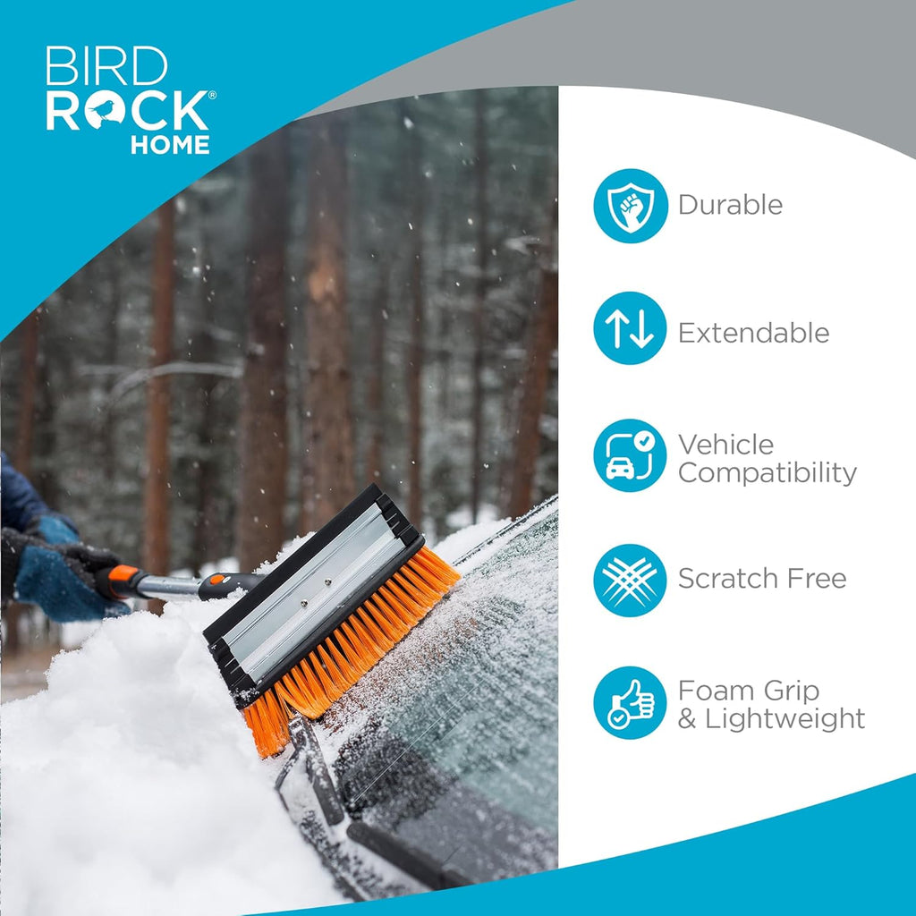 BIRDROC HOM 58inc Extendabl Sno Brus wit Detachabl Ic Scrape Heav Duty Non-Scratc fo Cars SUVs Truck Windshiel Pain Friendl Telescopin Handle Pivotin Squeege Bristl Head