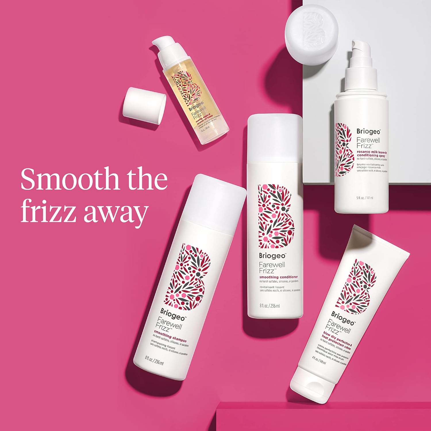 Briogeo Farewell Frizz Rosarco Milk Leave-In Conditioning Spray, Anti Frizz Leave In Conditioner for Curly Hair, Hair Detangler Spray Hair Moisturizer with Argan Oil, Vegan, Cruelty-Free