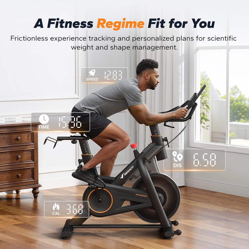 Merac Exercis Bik wit Inclin Decline Stationar Bik fo Hom Gy Fitness Automate Magneti Resistance Indoo Workou Bik wit Self-Develope App 35 lb Weigh Capacit 4 lb Flywheel