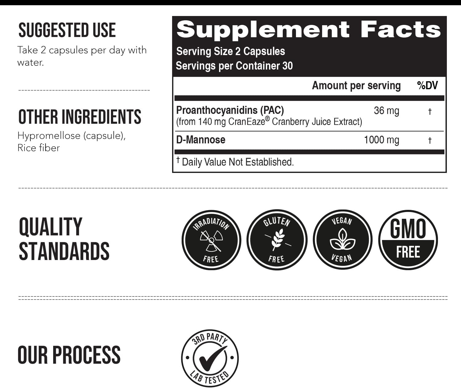 CranEaze: Cranberry Juice Extract Plus D-Mannose ¨C 36 mg PAC, 100% Soluble PAC - Supports Urinary Tract Health ¨C Most Effective Cranberry Pills for Women, UTI Cranberry Supplement - 60 Capsules