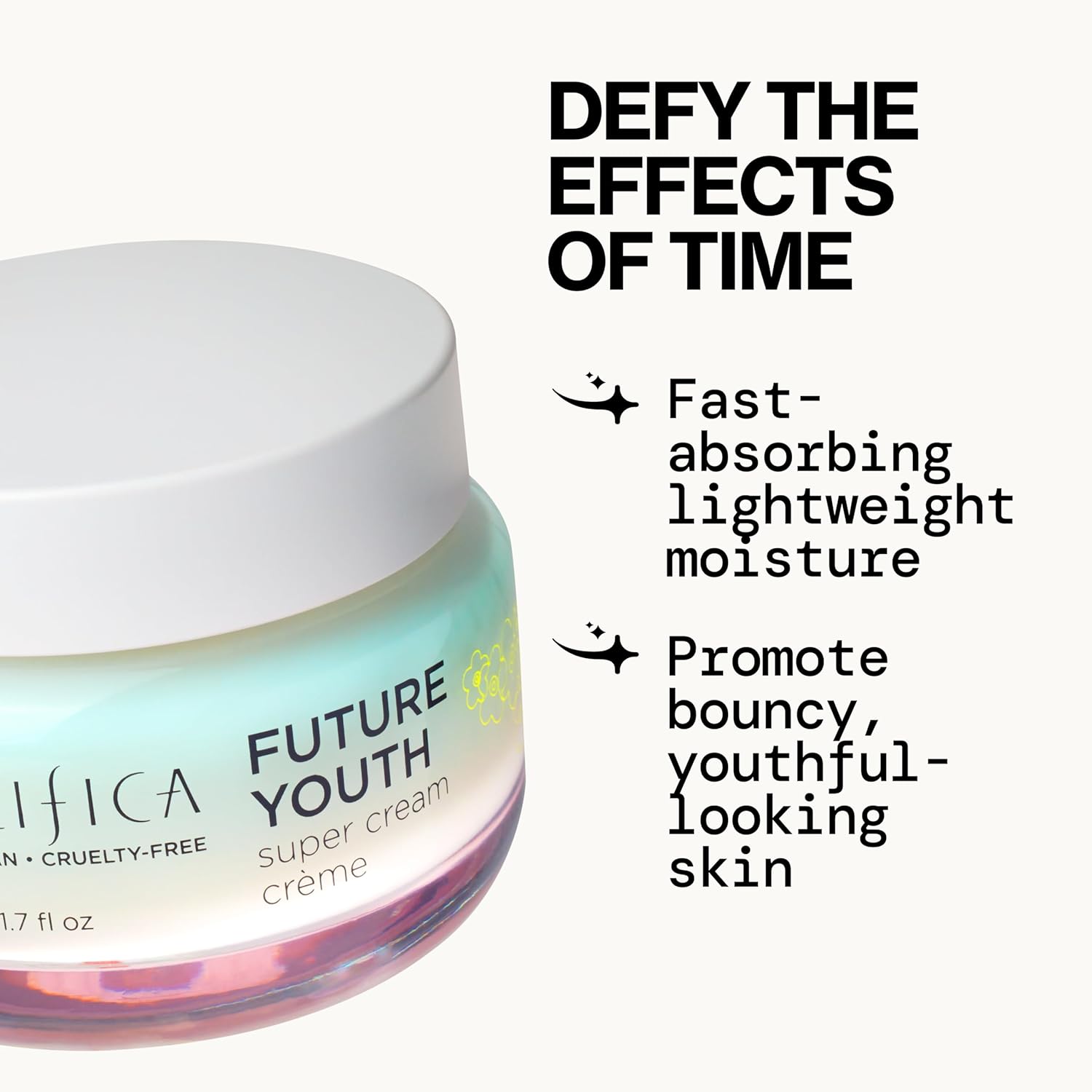 Pacifica Future Youth Super Cream ¨C Daily Anti-Aging Moisturizer for All Skin Types, Lightweight Hydration with Advanced Peptides & Antioxidants, Improves Firmness & Elasticity, Vegan & Clean Beauty