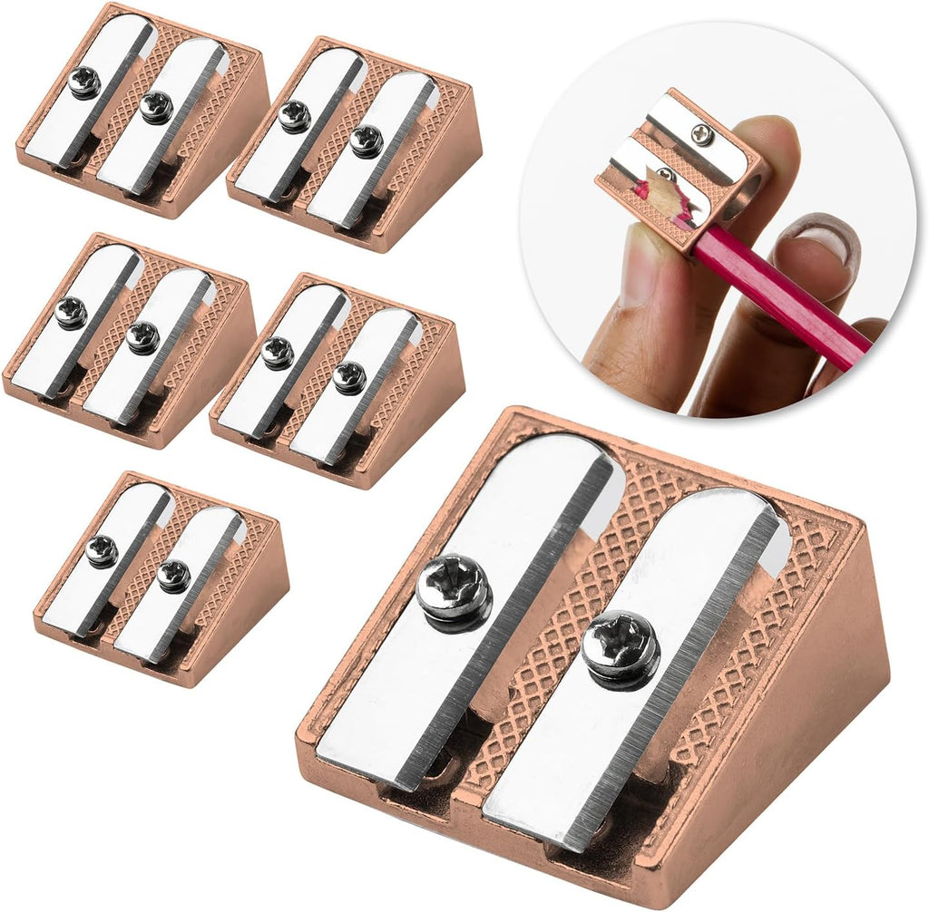 Mr. Pen Handheld Metal Pencil Sharpener - 2 Hole, 6 Pack, Gold