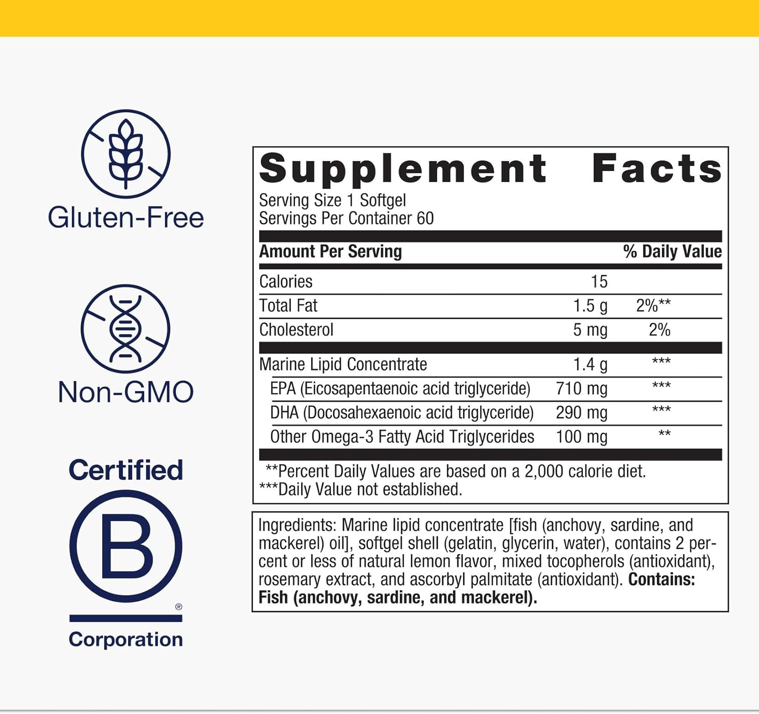 Metagenic OmegaGenic EPA-DH 100 m Hig Potenc Omega- Fis Oi Supplemen fo Heart Brai Join Health Sustainabl Source 6 Softgels