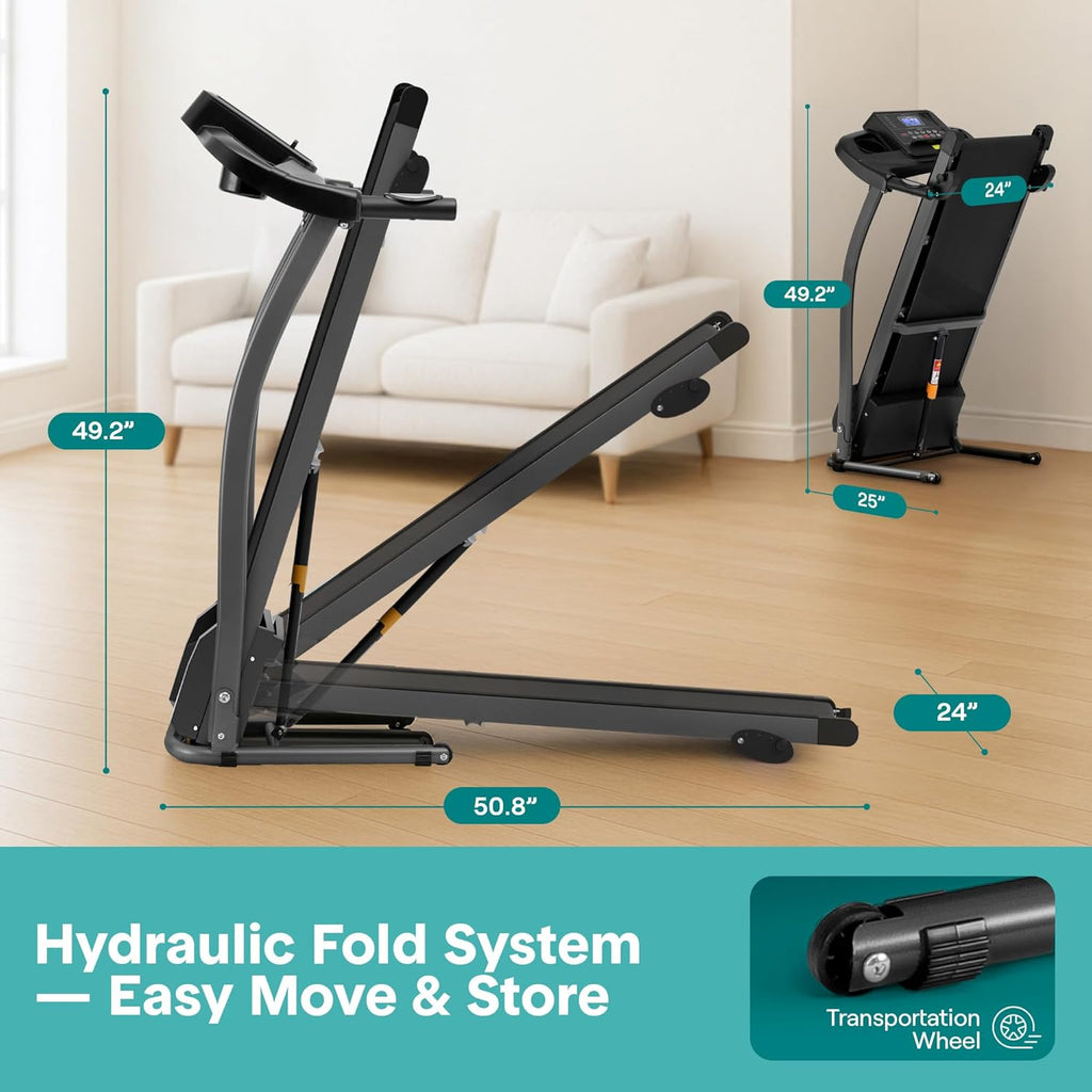 Electric Folding Treadmill Exercise Machine - Smart Compact Digital Fitness Treadmill Workout Trainer w/Bluetooth App Sync, Manual Incline Adjustment, for Walking, Running, Gym