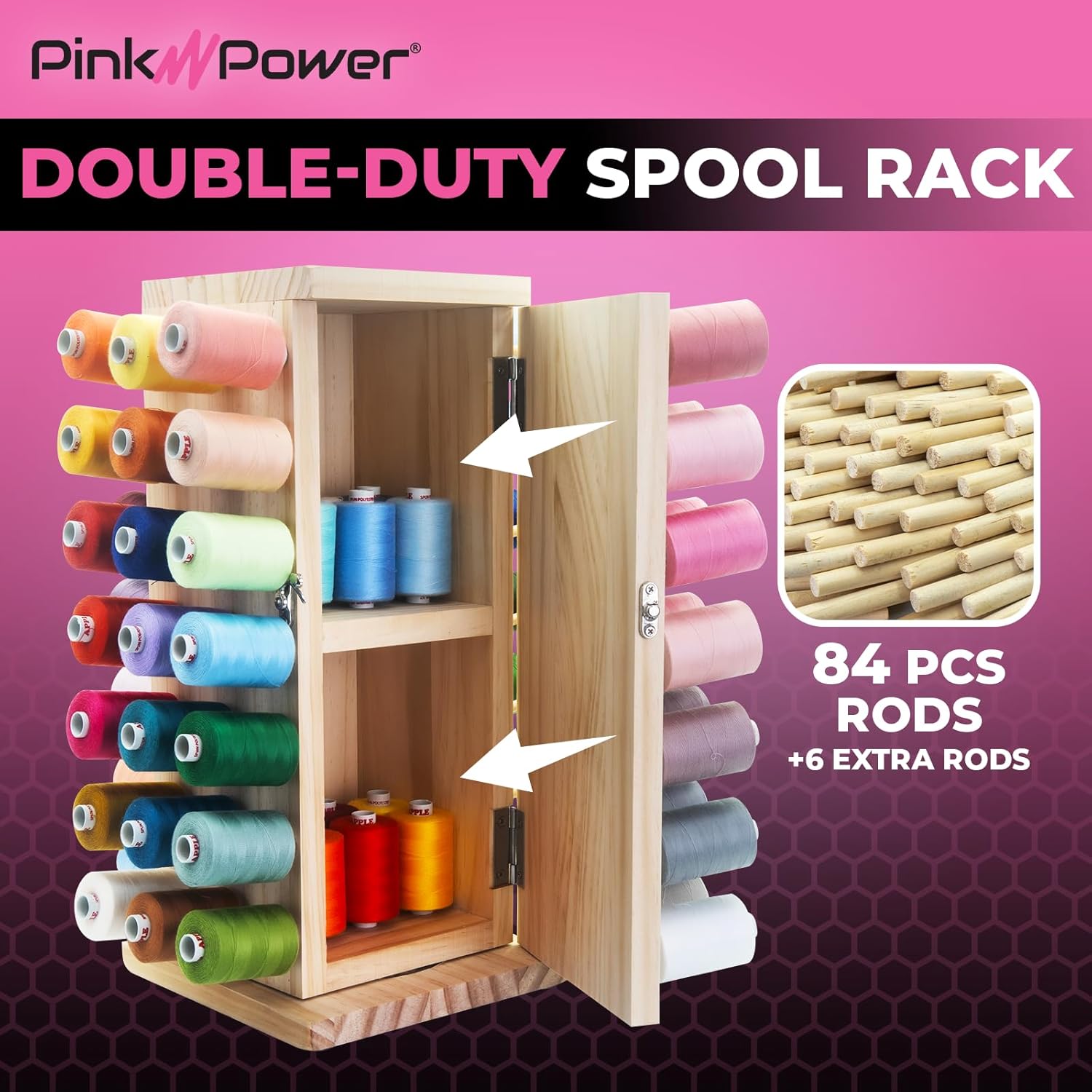 Pin Powe 8 Spool Threa Holde Stan 36 Ful Rotatin Woode Threa Organize Embroider Spoo Holde Rac Spoo Storag bo fo Sewing Quilting Jewelry an Hair-Braiding