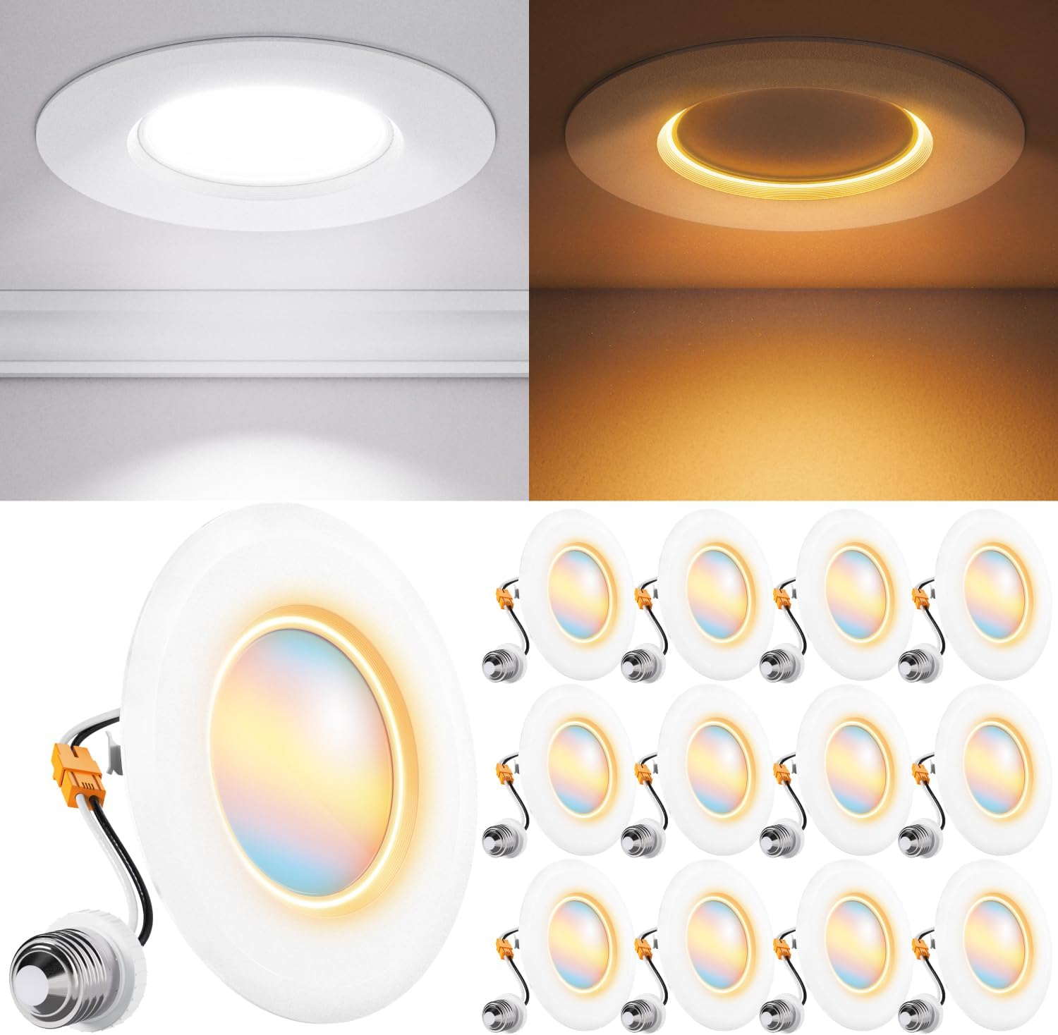 Sunco 12 Pack 5CCT LED Recessed Lighting 4 Inch with Night Light, 2700K/3000K/4000K/5000K/6000K Selectable, Dimmable Lights, 8W, 700LM, Damp Rated, Retrofit Installation - ETL.