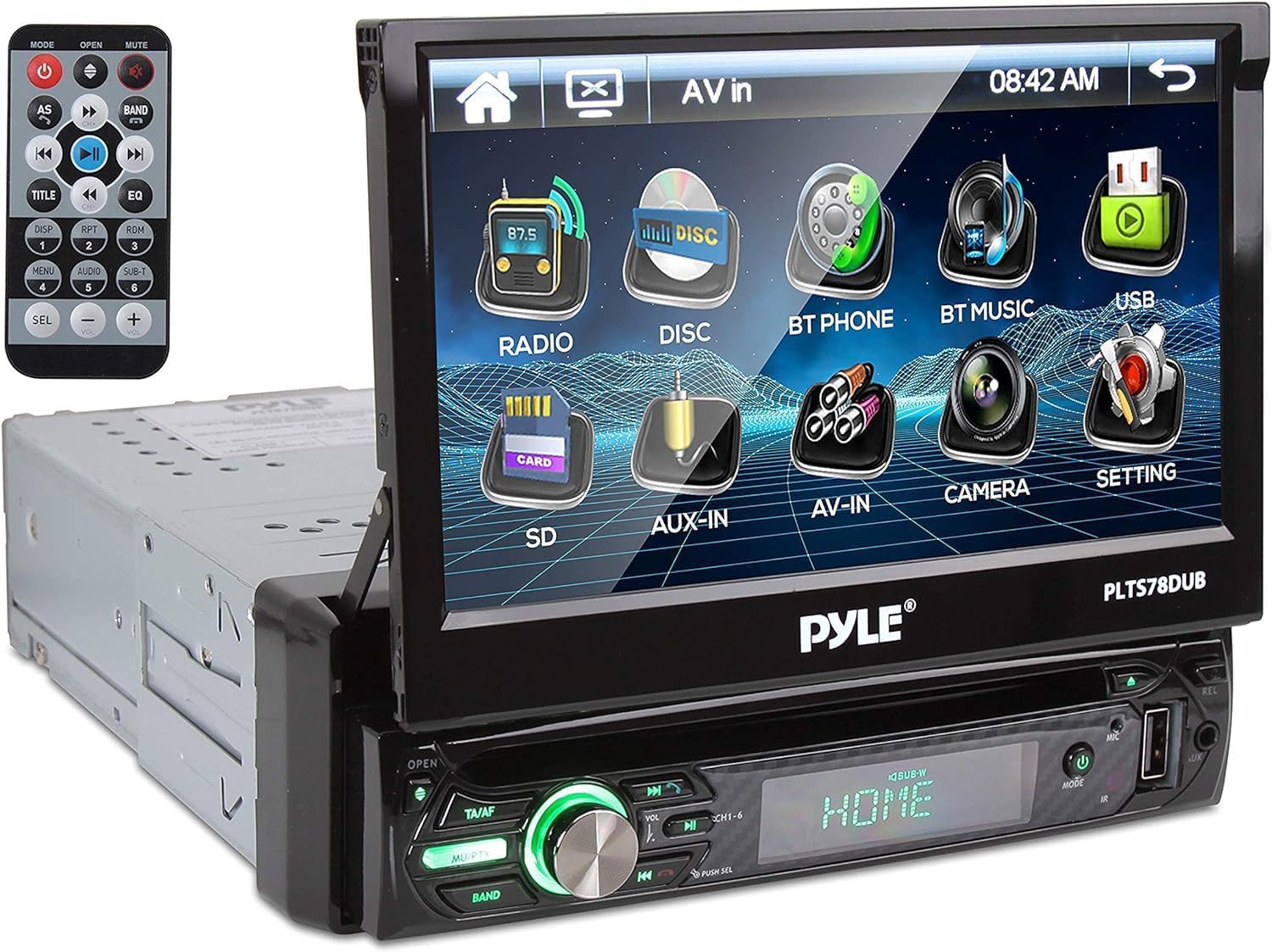 Pyl Singl DI Ca Stere Receive 7inc Touchscree Display CD/DV Player Bluetoot Audi Hands-Fre Calling In-Das Multimedi System AM/F Radio an 320 Powe (PLTS78DUB)