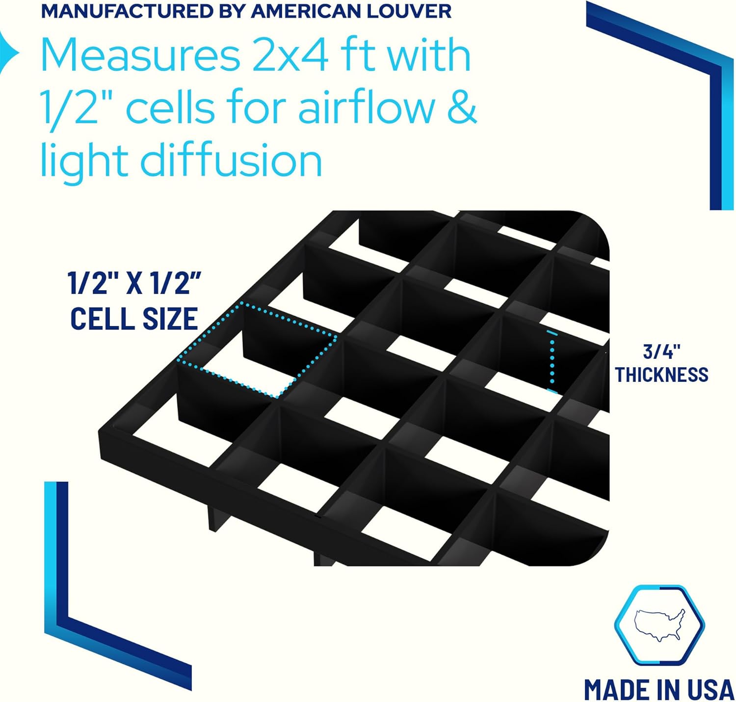 KastLit Eg Crat Pane 8-Pac i Blac Polystyren 2 5/8 4 5/8 wit 1/2inc 1/2inc 3/8inc Cel Siz Manufacture b America Louve Ceilin Ligh Covers HVA Grilles Aquariu Eggcrates