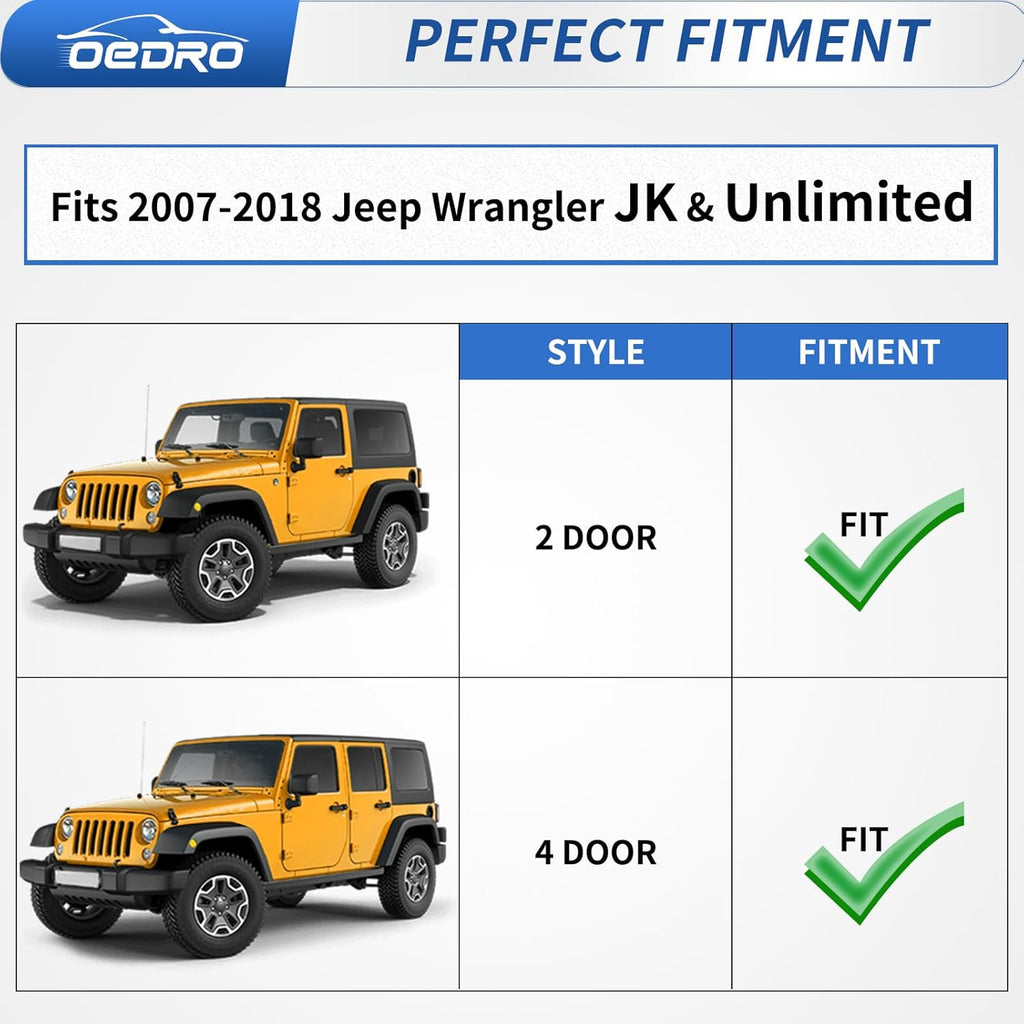 OEDRO Flat Front & Rear Fender Flares Compatible with 2007-2018 Jeep Wrangler JK & JKU Unlimited, 4 PCS Off-Road Steel Liner Set, Fenders for Jeep JK
