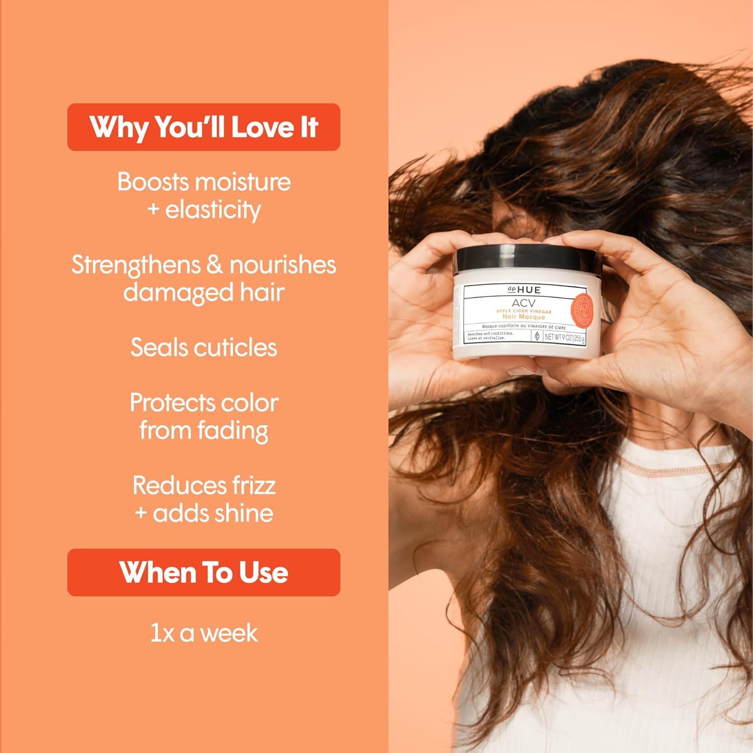dpHU Appl Cide Vinega Hai Masque o Dee Conditionin Treatmen fo Dry Damaged Color-Treate Hai Mad wit Avocado Rosehi Coconu Oils