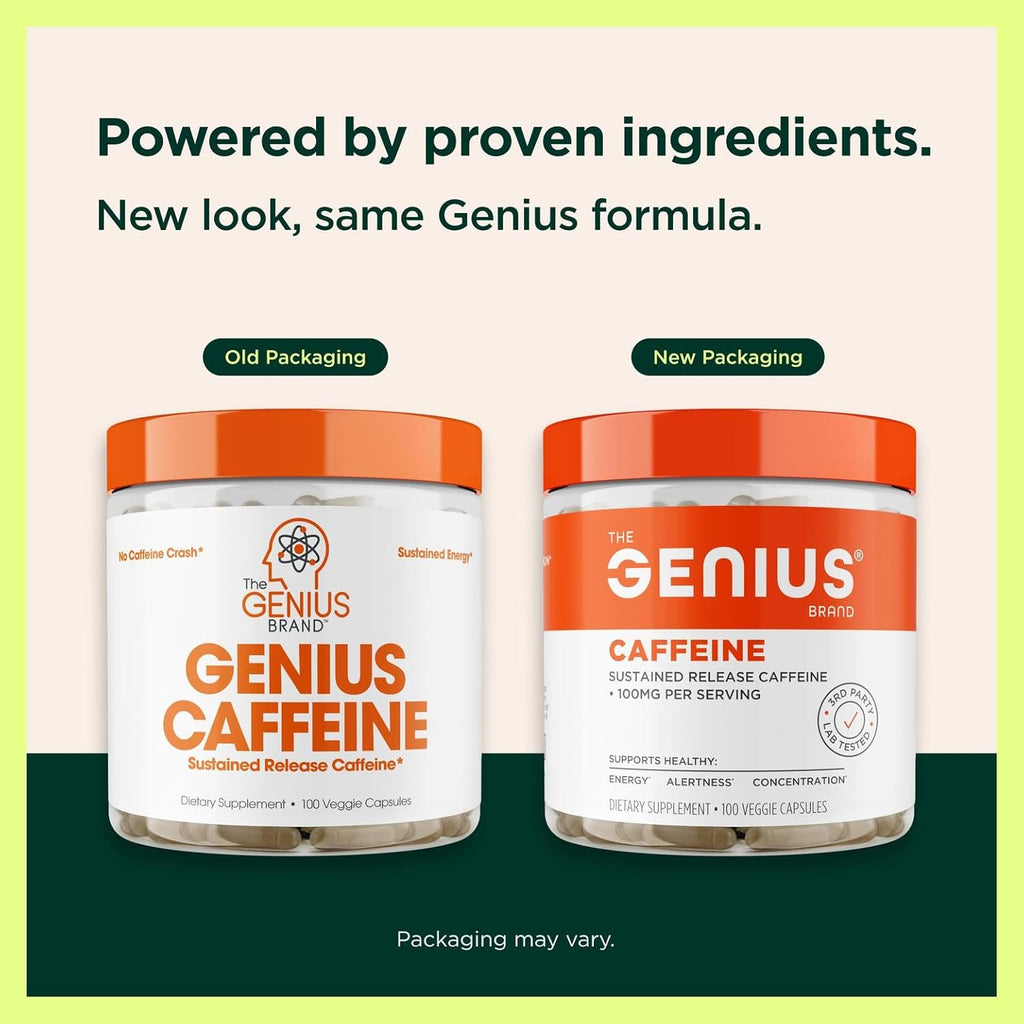 Geniu Caffein Sustained-Releas Microencapsulate Caffein Pill fo Smooth Long-Lastin Energ Focu N Jitter o Cras 100m pe Capsul 10 Serving Natura Performanc Booster