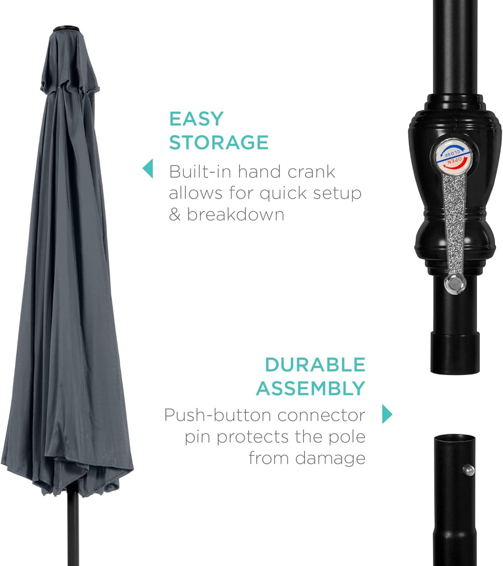Best Choice Products 10ft Outdoor Steel Polyester Market Patio Umbrella w/Crank, Easy Push Button, Tilt, Table Compatible - Slate