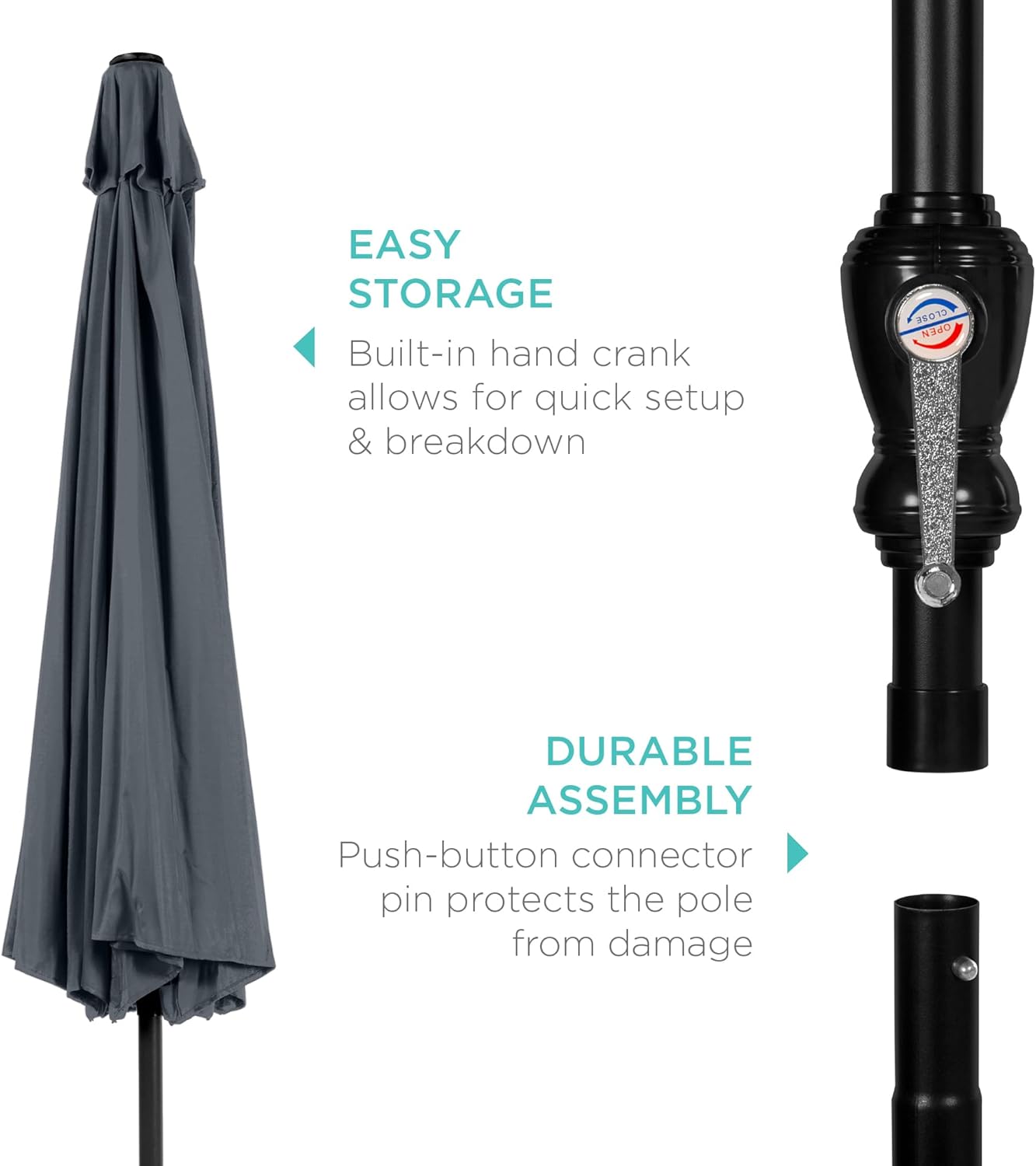 Best Choice Products 10ft Outdoor Steel Polyester Market Patio Umbrella w/Crank, Easy Push Button, Tilt, Table Compatible - Slate